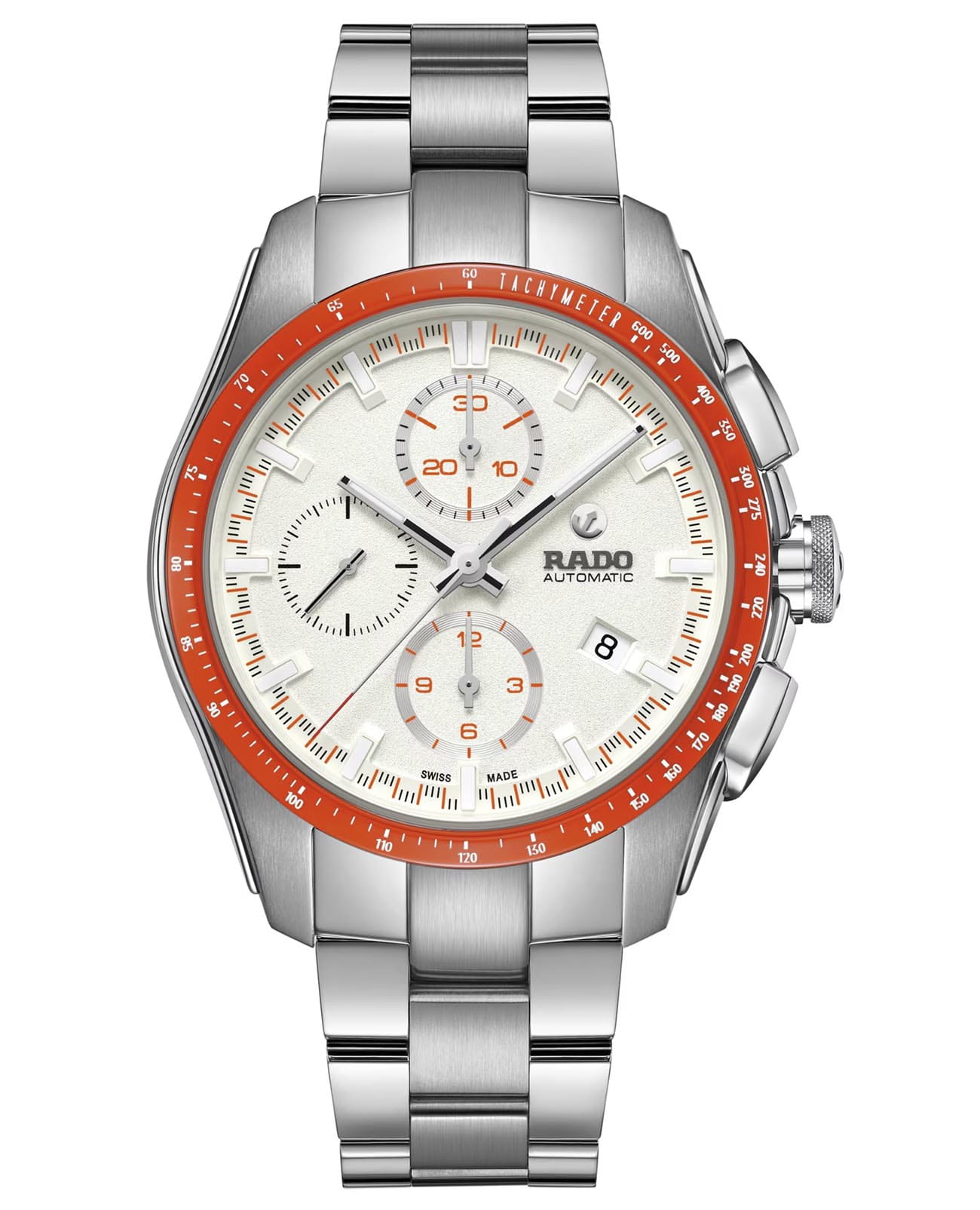 Rado Rado Hyperchrome Automatic Chronograph R32042013  R32042013 механические мужские часы белый циферблат, браслет нержавеющая сталь — вид спереди