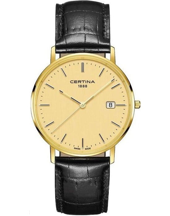 Certina Certina C901.410.16.021.00  C9014101602100 кварцевые мужские часы желтый циферблат, браслет кожаный — вид спереди