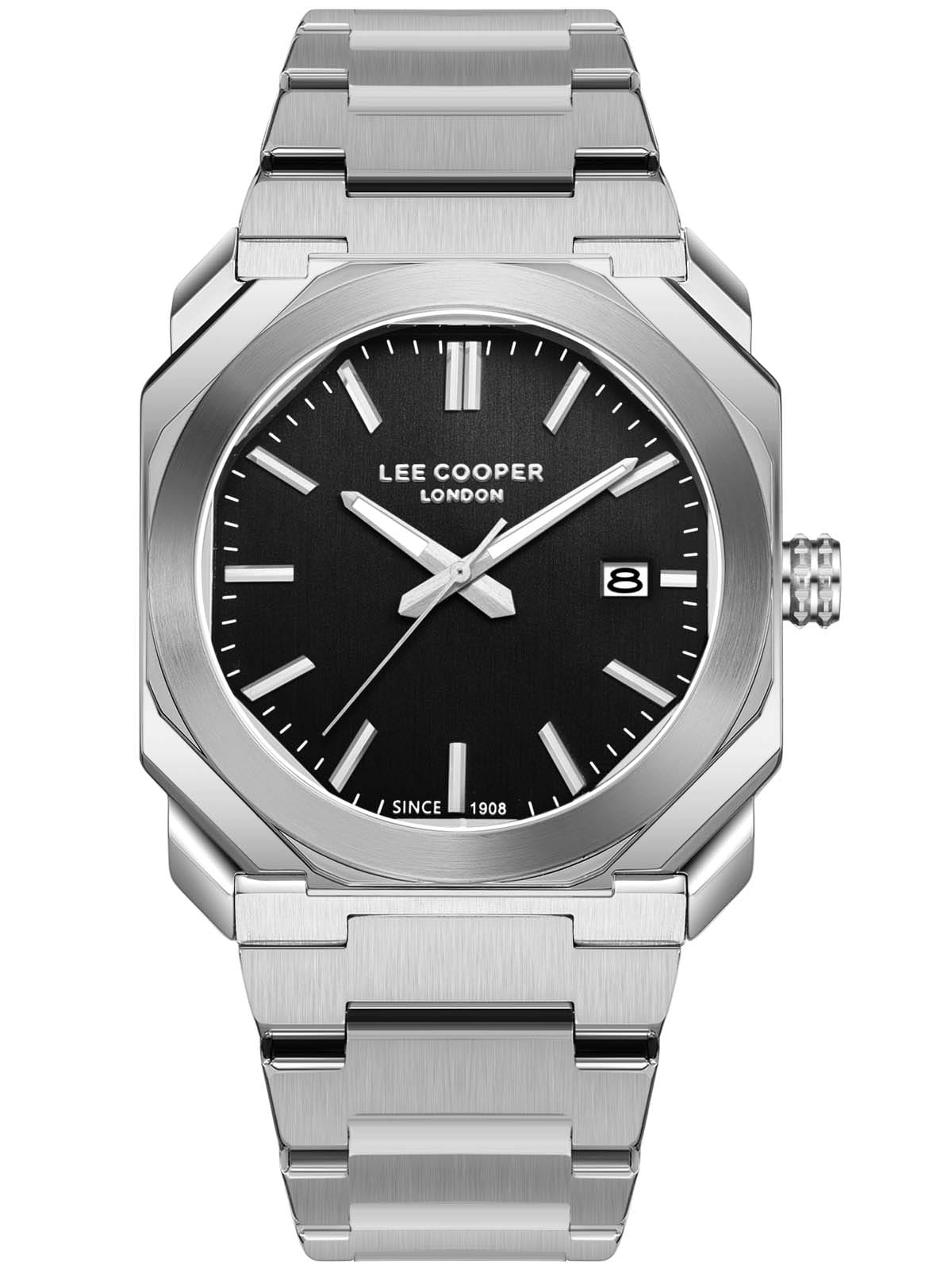 Lee Cooper Lee Cooper LC08185.350  LC08185.350 кварцевые мужские часы черный циферблат, браслет нержавеющая сталь — вид спереди