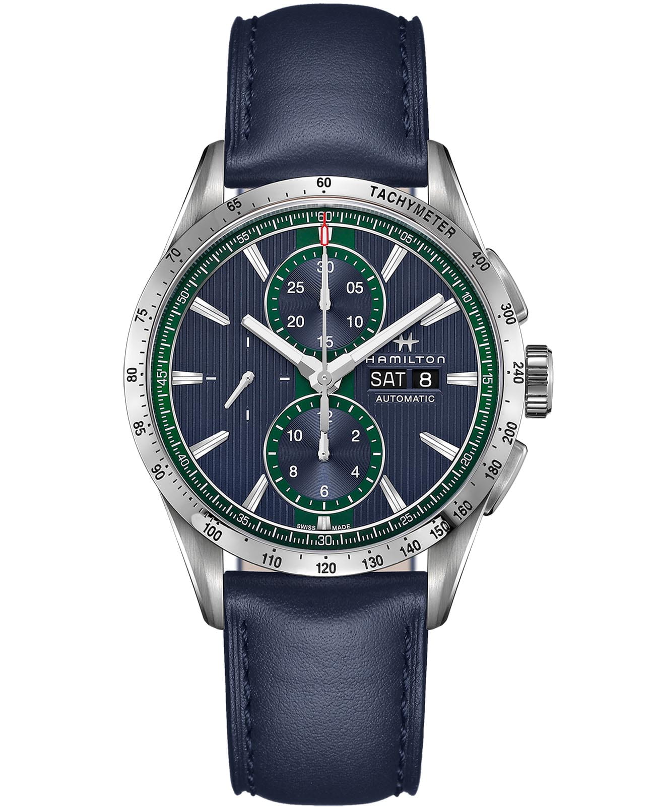 Hamilton Hamilton Broadway Day Date Auto Chrono H43516641  H43516641 механические мужские часы  циферблат, браслет кожаный — вид спереди