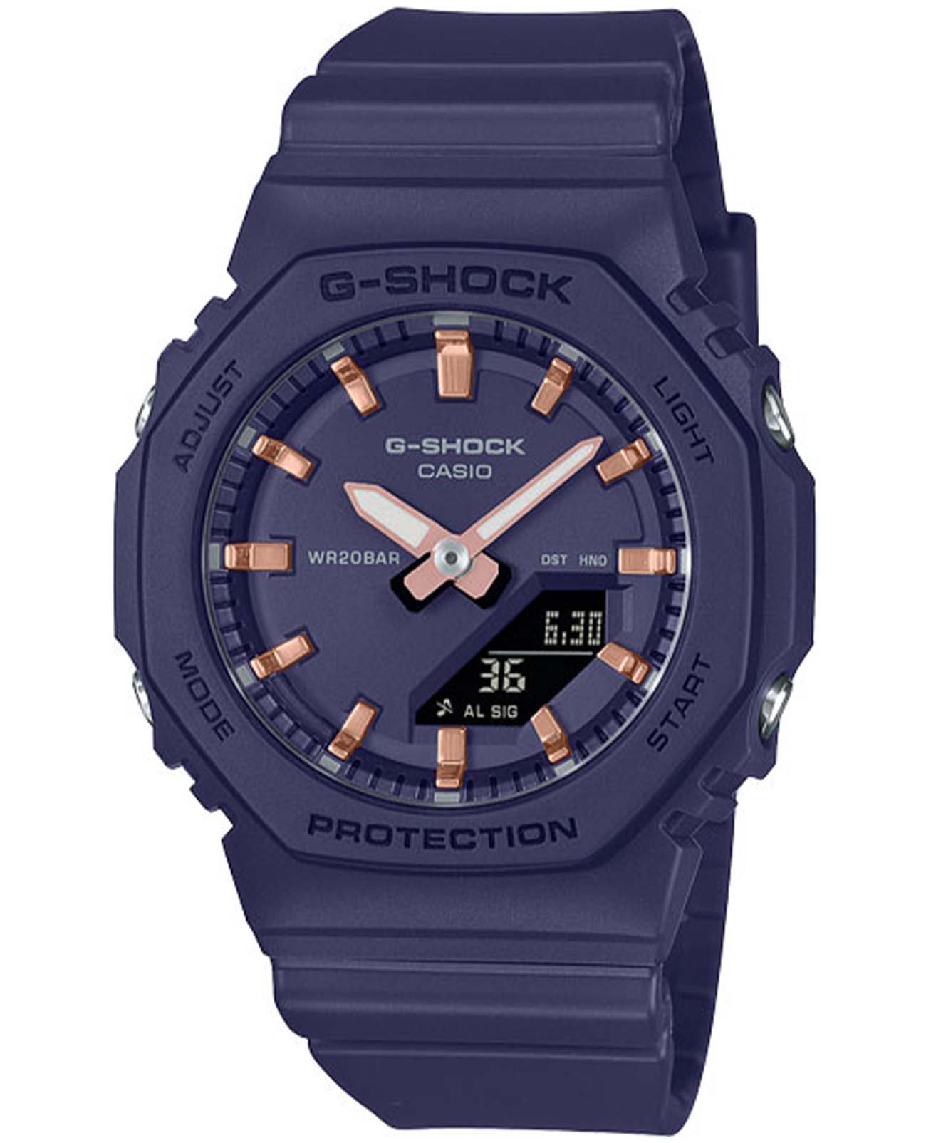 Casio Casio G-Shock GMA-P2100M-2A  GMA-P2100M-2A электронные женские часы фиолетовый циферблат, браслет пластик — вид спереди