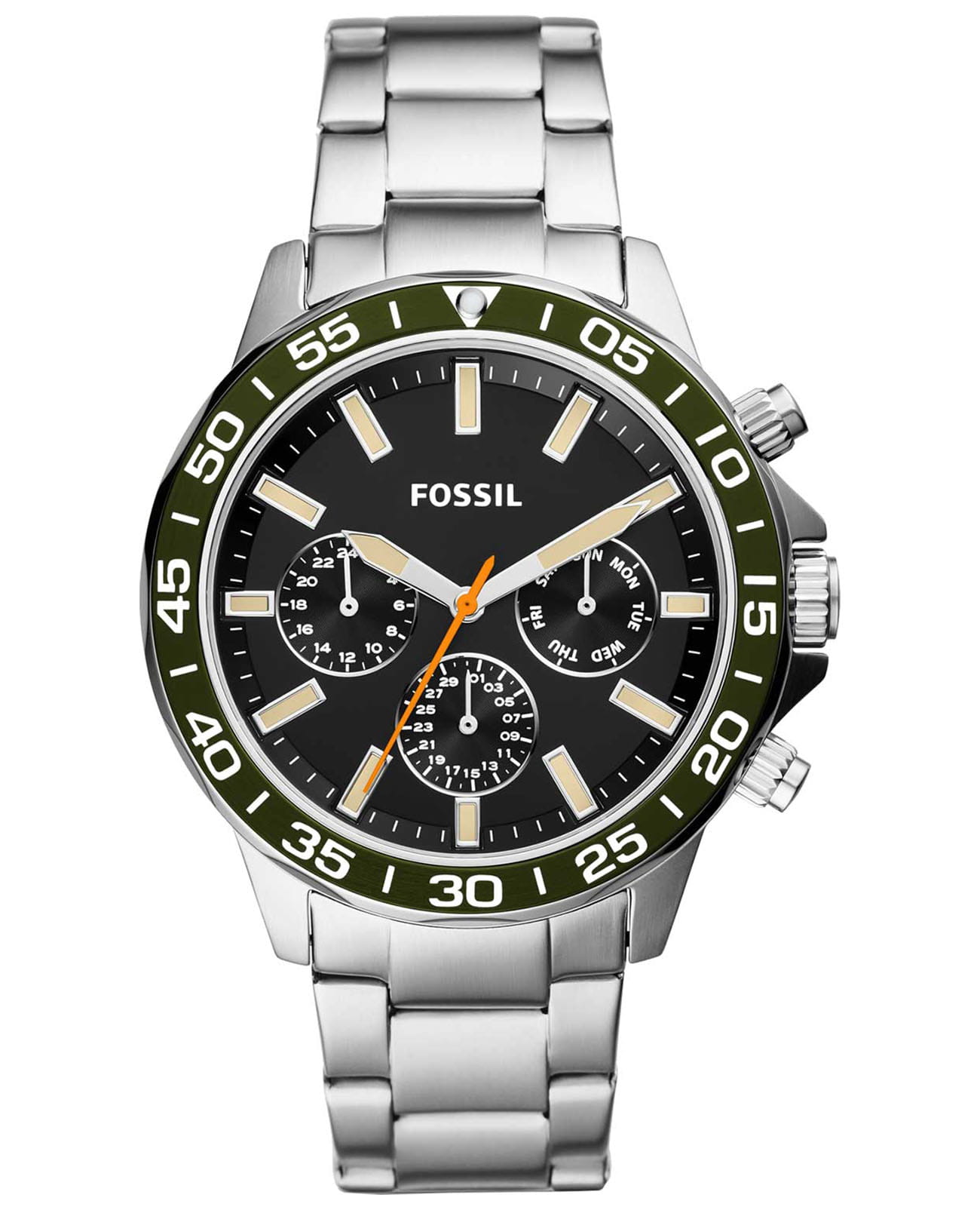 Fossil Fossil Bannon  BQ2625  BQ2625 кварцевые мужские часы черный циферблат, браслет нержавеющая сталь — вид спереди