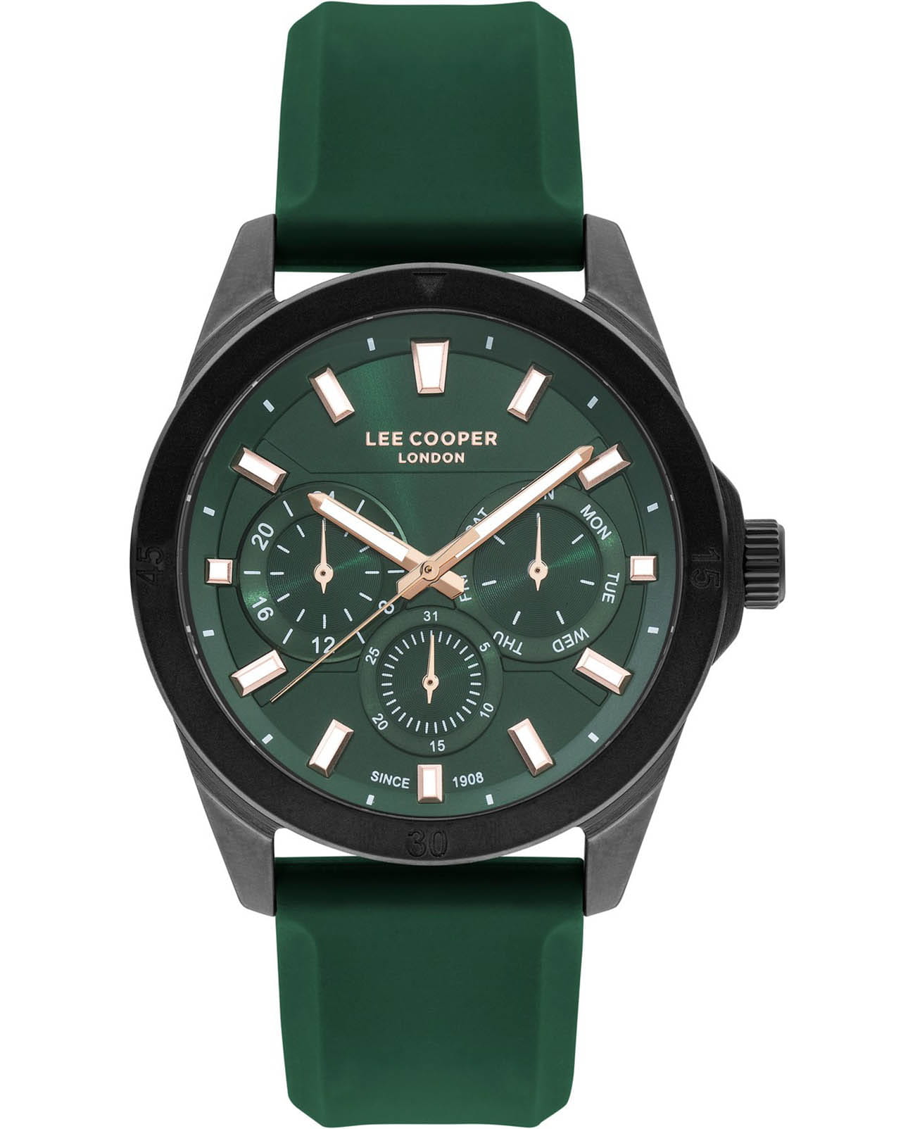 Lee Cooper Lee Cooper LC07626.677  LC07626.677 кварцевые мужские часы зеленый циферблат, браслет каучук — вид спереди