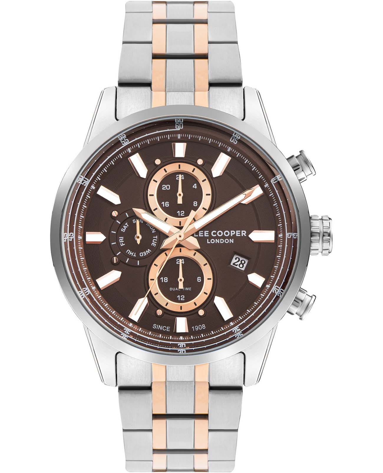 Lee Cooper Lee Cooper LC07836.540  LC07836.540 кварцевые мужские часы коричневый циферблат, браслет нержавеющая сталь — вид спереди