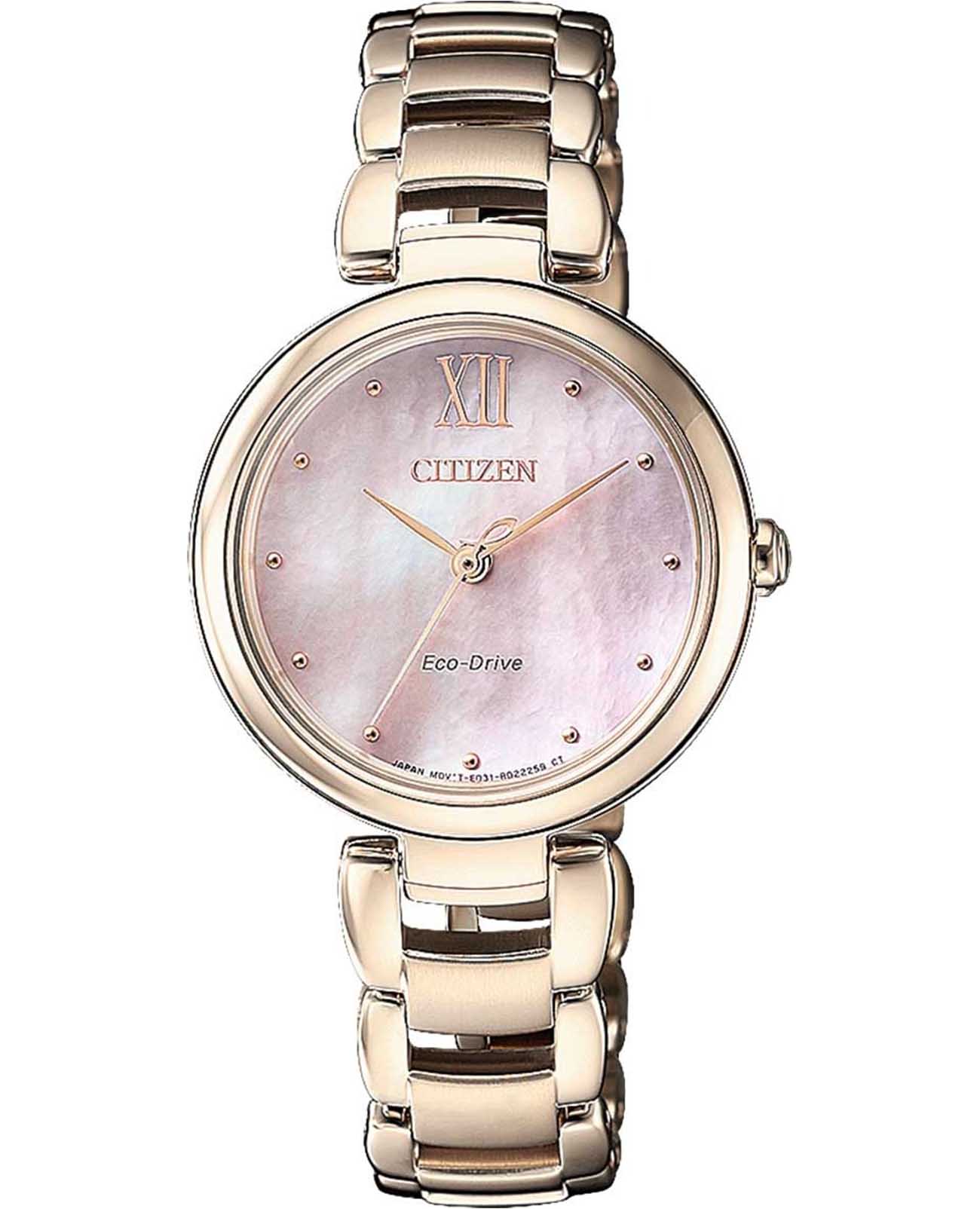 Citizen Citizen Elegance EM0533-82Y  EM0533-82Y кварцевые женские часы перламутровый циферблат, браслет нержавеющая сталь с ip-покрытием — вид спереди