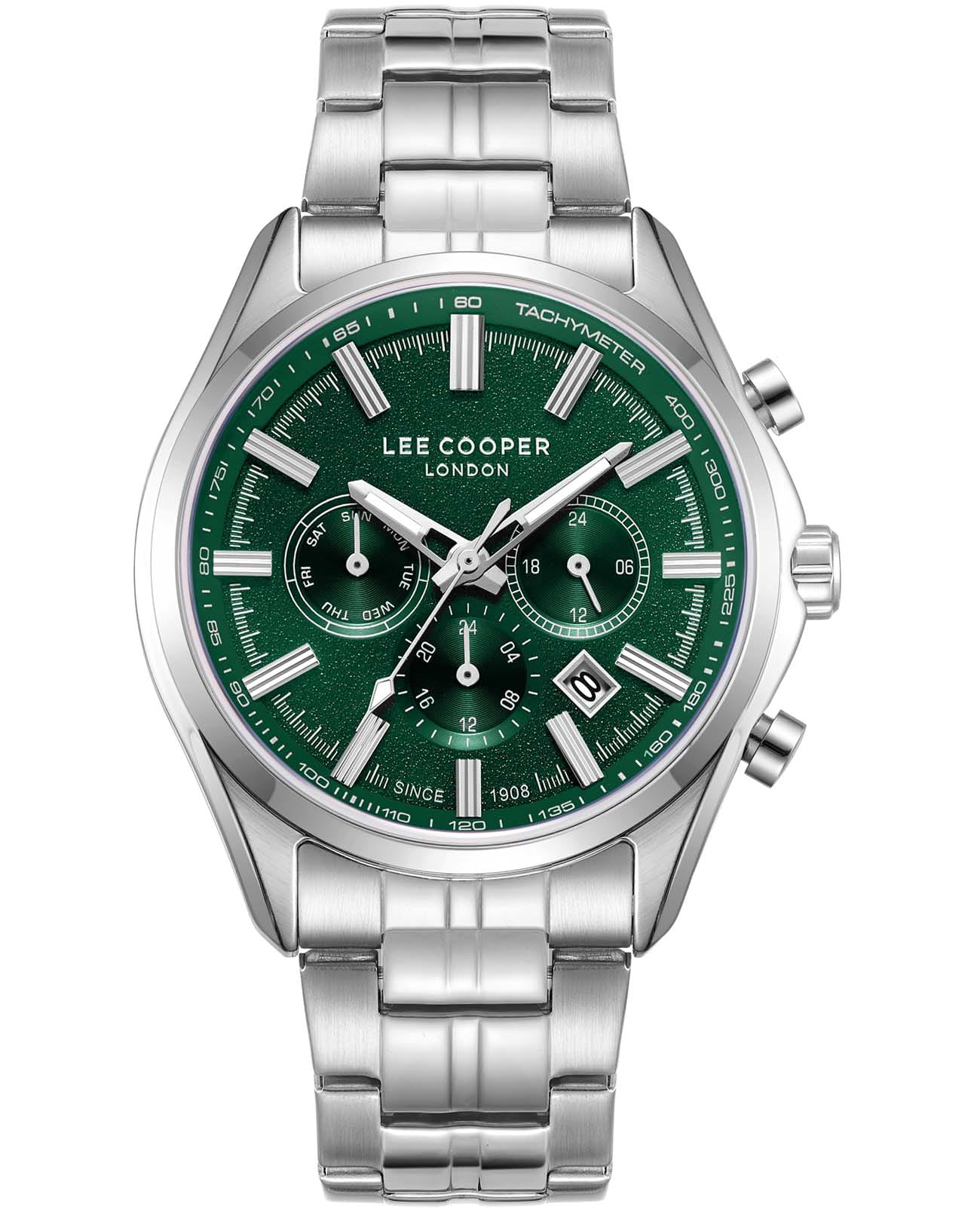 Lee Cooper Lee Cooper LC08199.370  LC08199.370 кварцевые мужские часы зеленый циферблат, браслет нержавеющая сталь — вид спереди
