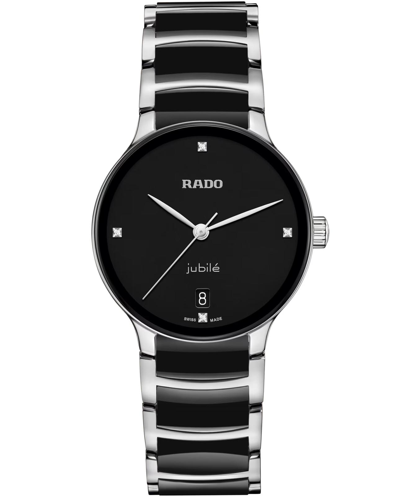 Rado Rado Centrix R30040712 Automatic R30040712 механические женские часы черный циферблат, браслет сталь + керамические вставки — вид спереди