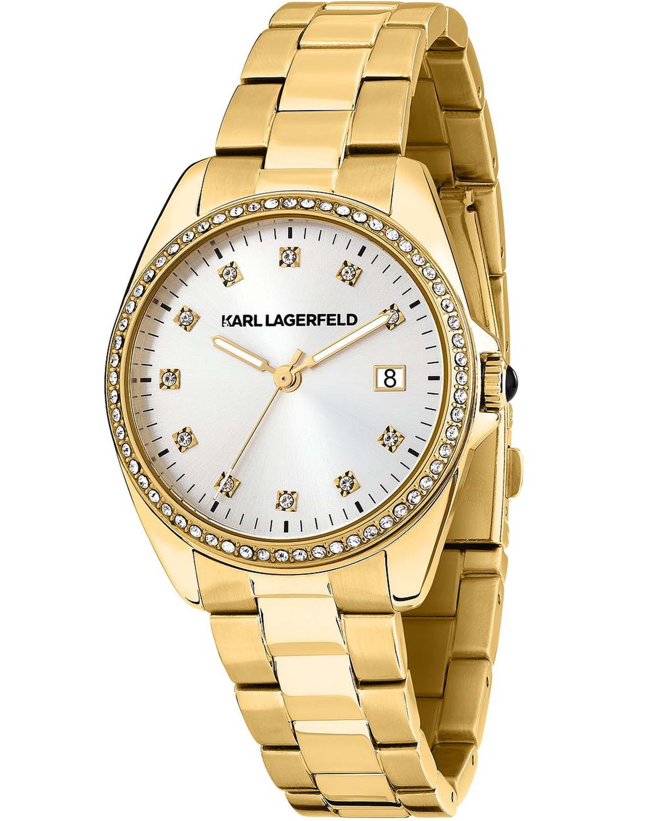 Karl Lagerfeld Karl Lagerfeld Round Essentials R0553101505  R0553101505 кварцевые женские часы серебристый циферблат, браслет нержавеющая сталь с ip-покрытием — вид спереди