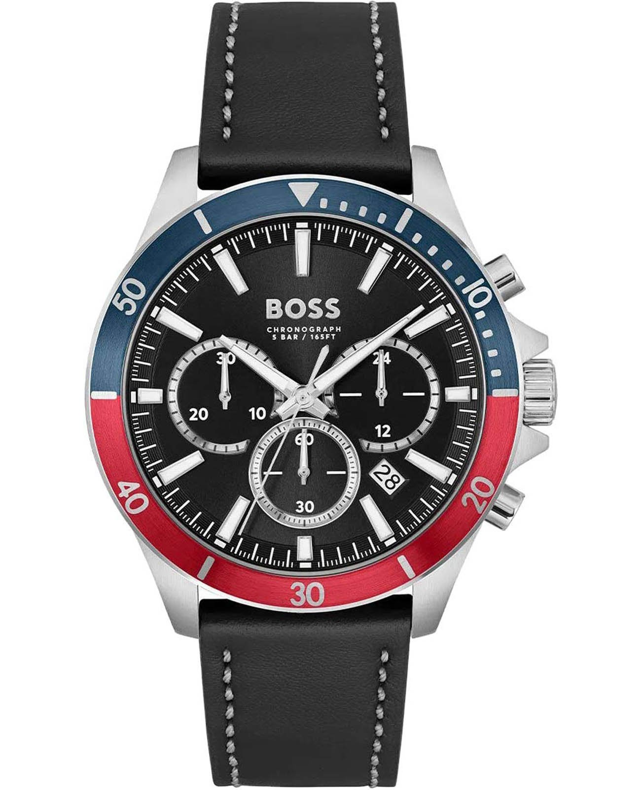 Hugo Boss Hugo Boss Troper HB1514099  HB1514099 кварцевые мужские часы черный циферблат, браслет кожаный — вид спереди