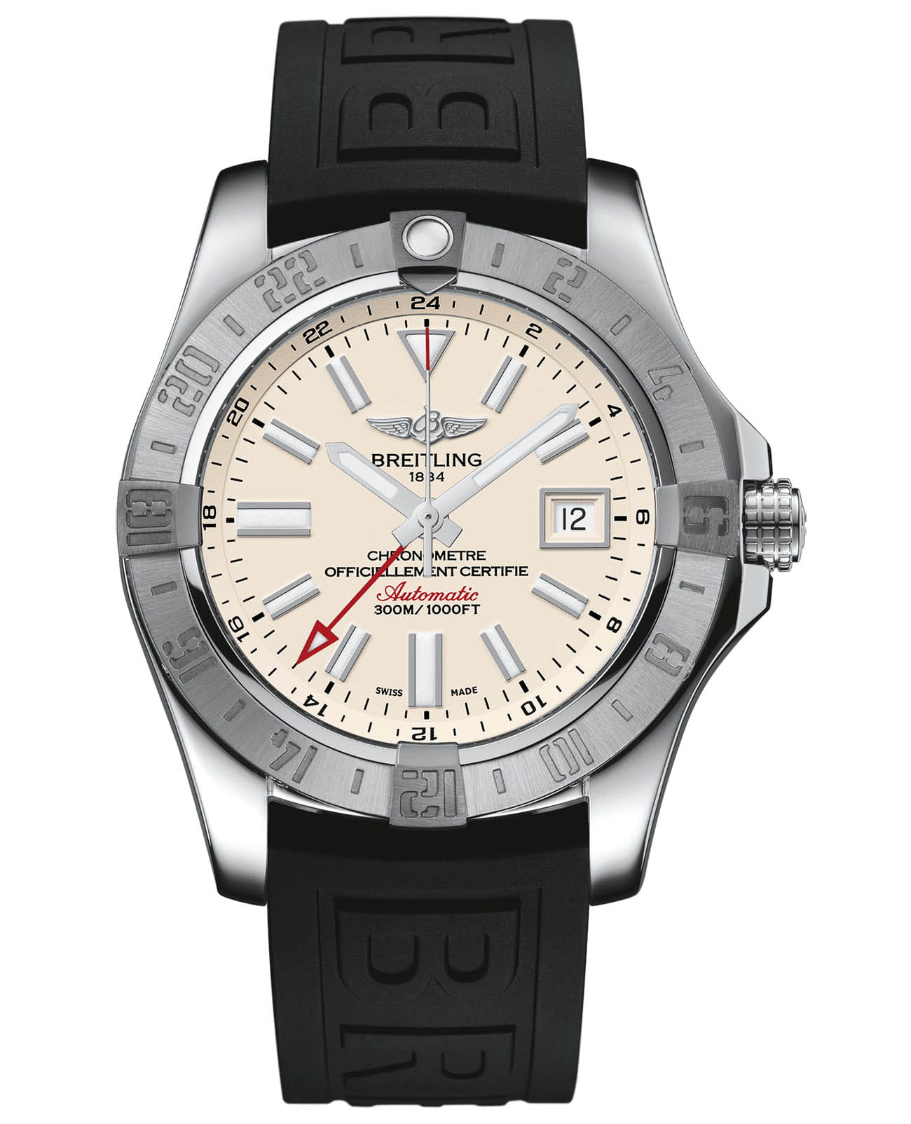 Breitling Breitling Avenger II GMT A32390111G1S1  A32390111G1S1 механические мужские часы серебристый циферблат, браслет каучук — вид спереди
