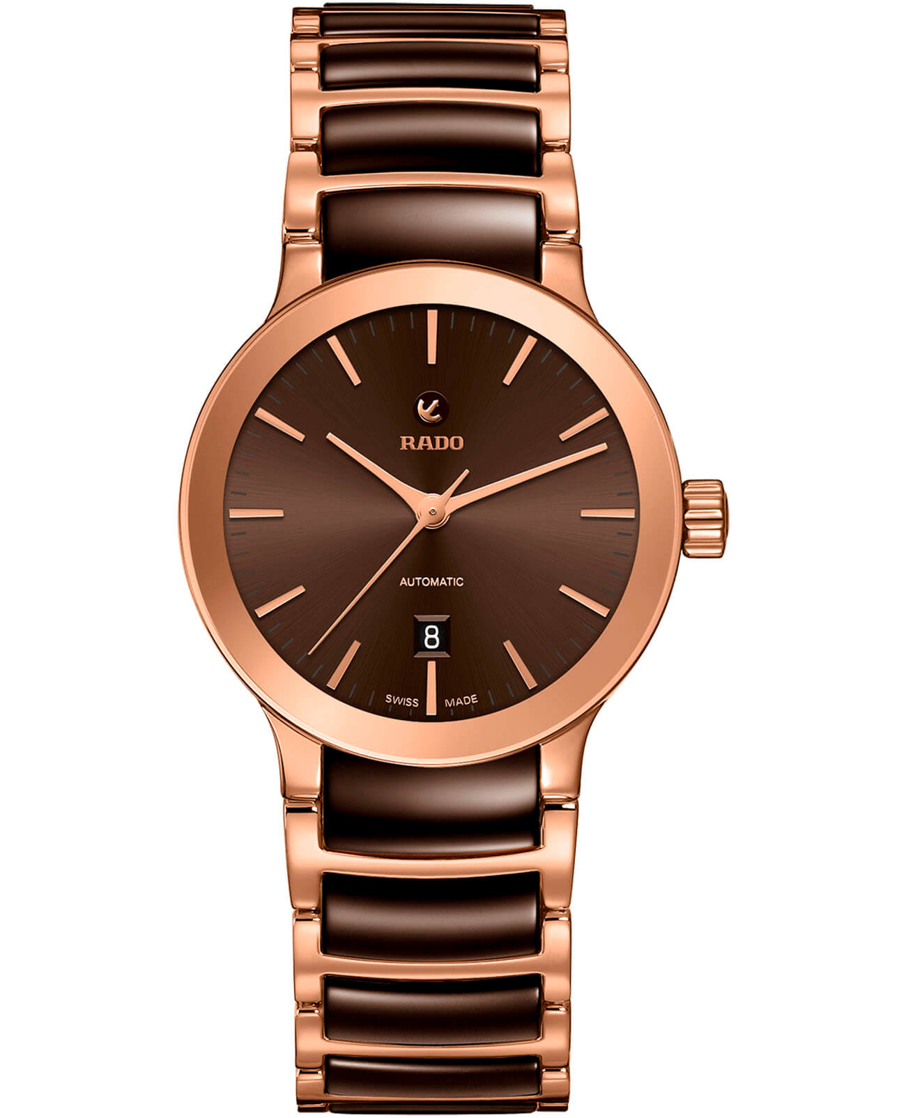 Rado Rado Centrix Automatic R30183302 Automatic R30183302 механические женские часы коричневый циферблат, браслет сталь + pvd + керамика — вид спереди
