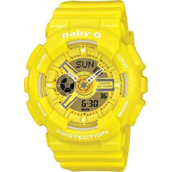 Casio Casio Baby-G BA-110BC-9AER  BA-110BC-9AER автокварц (кинетик) женские часы желтый циферблат, браслет пластик — вид спереди