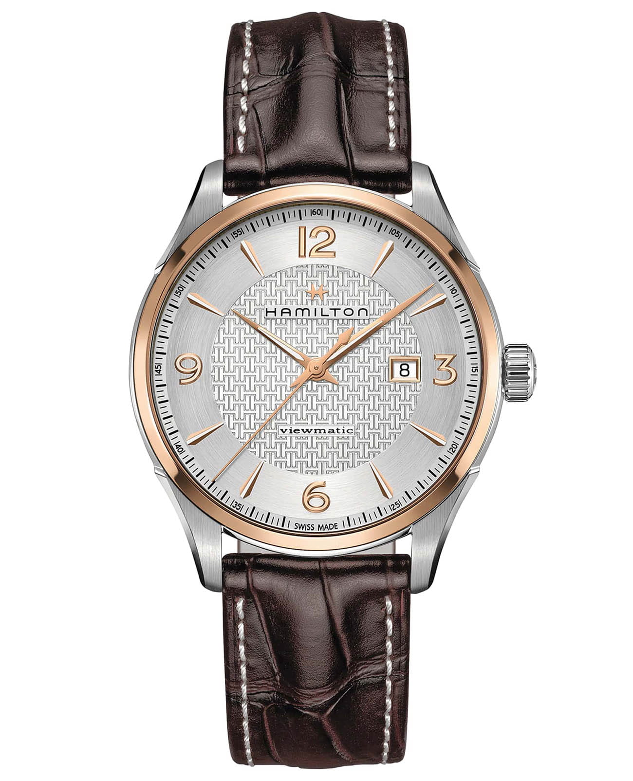 Hamilton Hamilton Jazzmaster Viewmatic Auto H42725551  H42725551 механические мужские часы серебристый циферблат, браслет кожаный — вид спереди