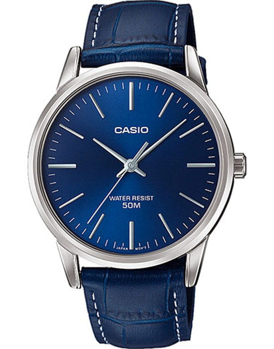 Casio Casio MTP-1303PL-2FVEF  MTP-1303PL-2FVEF кварцевые мужские часы синий циферблат, браслет кожаный — вид спереди