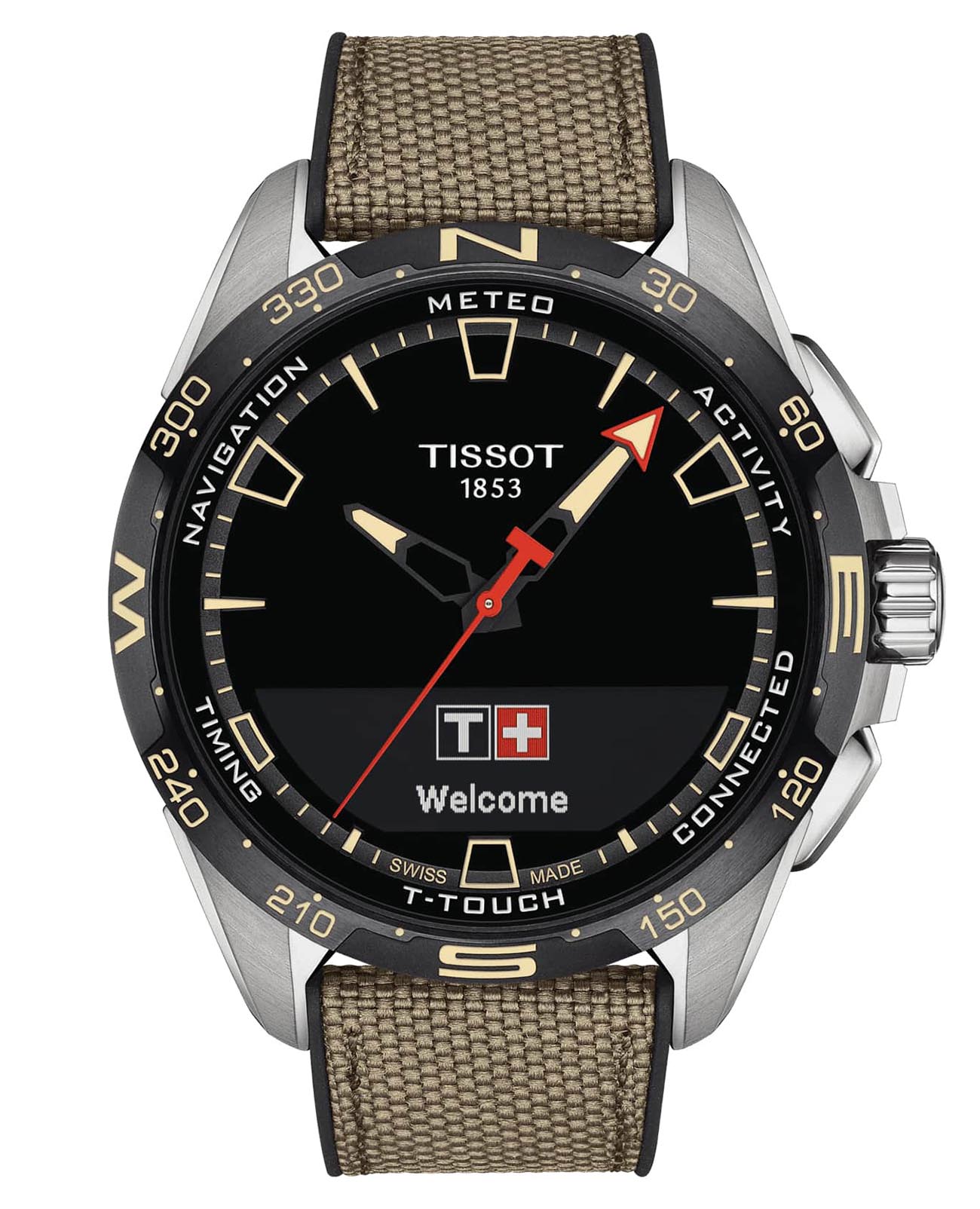Tissot Tissot T-Touch Connect Solar T121.420.47.051.07 T Touch T1214204705107 кварцевые мужские часы черный циферблат, браслет кожаный — вид спереди