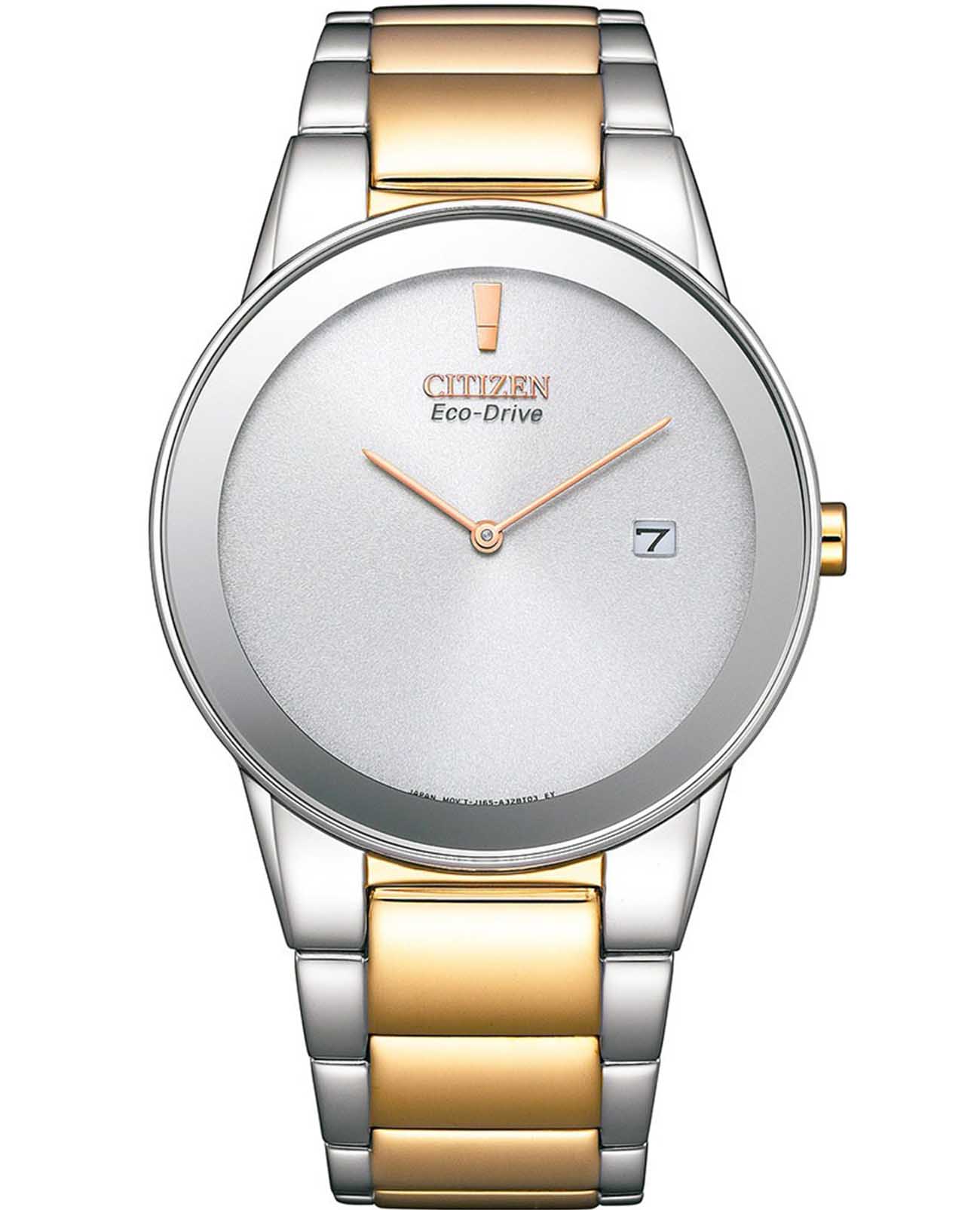 Citizen Citizen Eco-Drive Axiom AU1064-85A  AU1064-85A кварцевые мужские часы белый циферблат, браслет нержавеющая сталь с ip-покрытием — вид спереди