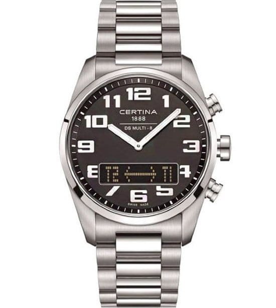 Certina Certina C020.419.11.052.01  C0204191105201 кварцевые мужские часы черный циферблат, браслет нержавеющая сталь — вид спереди