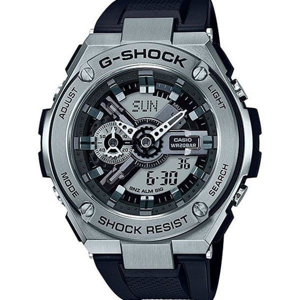 Casio Casio G-Shock GST-410-1A GST G-Steel GST-410-1A электронные мужские часы серый циферблат, браслет силикон — вид спереди