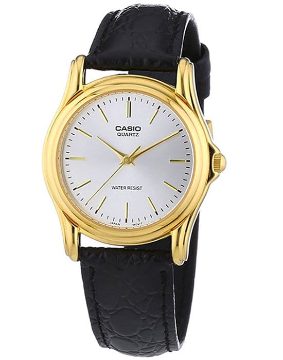 Casio Casio MTP-1094Q-7A  MTP-1094Q-7A кварцевые мужские часы серебристый циферблат, браслет кожаный — вид спереди