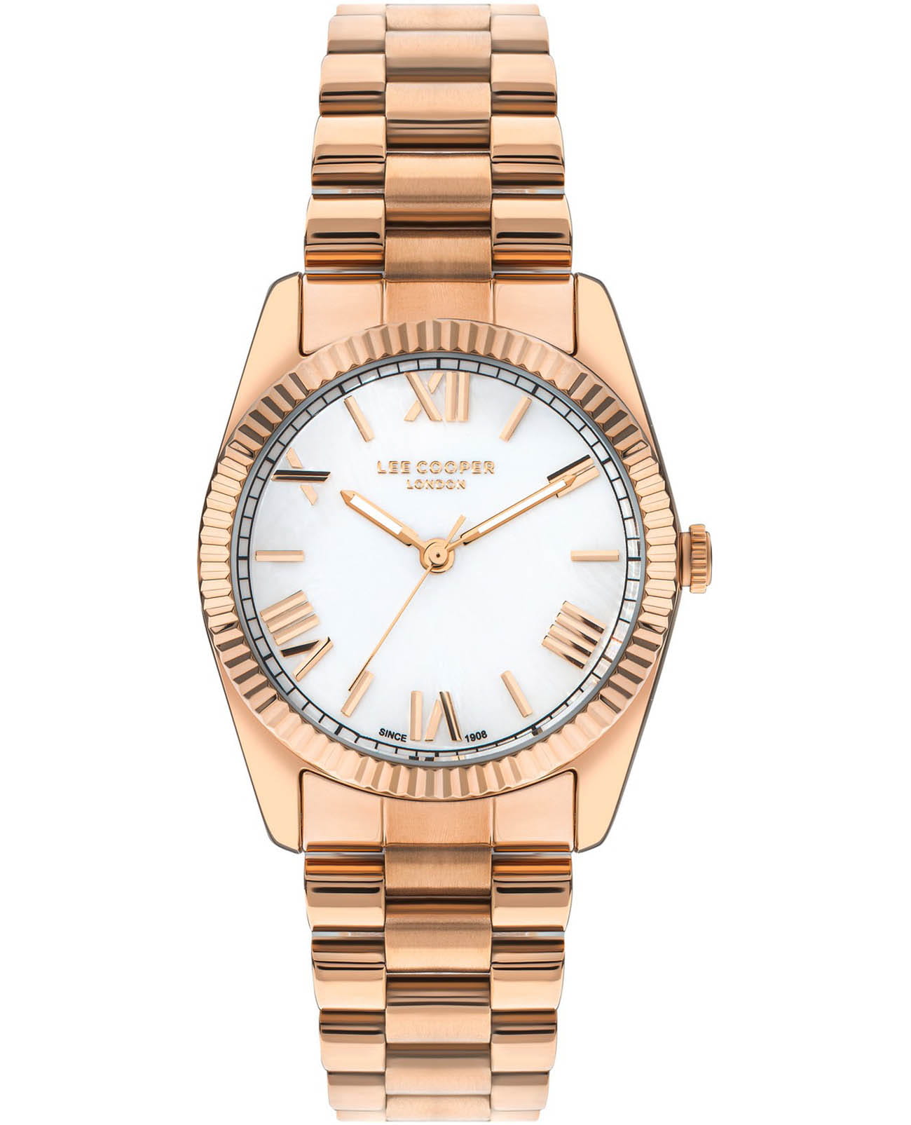 Lee Cooper Lee Cooper LC07825.420  LC07825.420 кварцевые женские часы перламутровый циферблат, браслет нержавеющая сталь с ip-покрытием — вид спереди