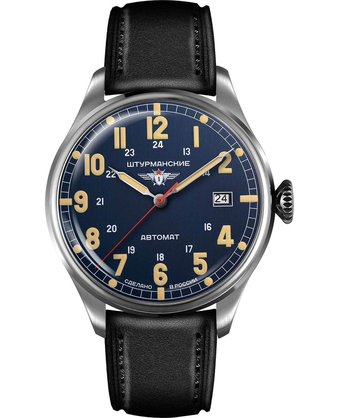 Штурманские Штурманские Арктика Наследие 2416-6821350  2416/6821350 механические мужские часы синий циферблат, браслет кожаный — вид спереди