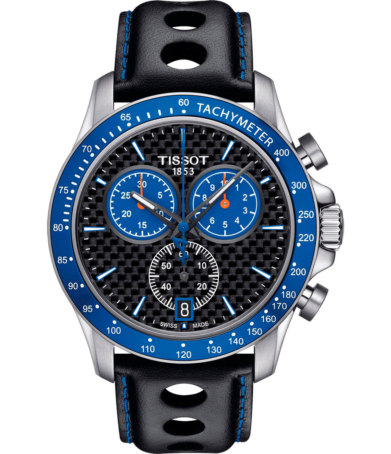 Tissot Tissot V8 Alpine T106.417.16.201.01 V8  T1064171620101 кварцевые мужские часы черный циферблат, браслет кожаный — вид спереди