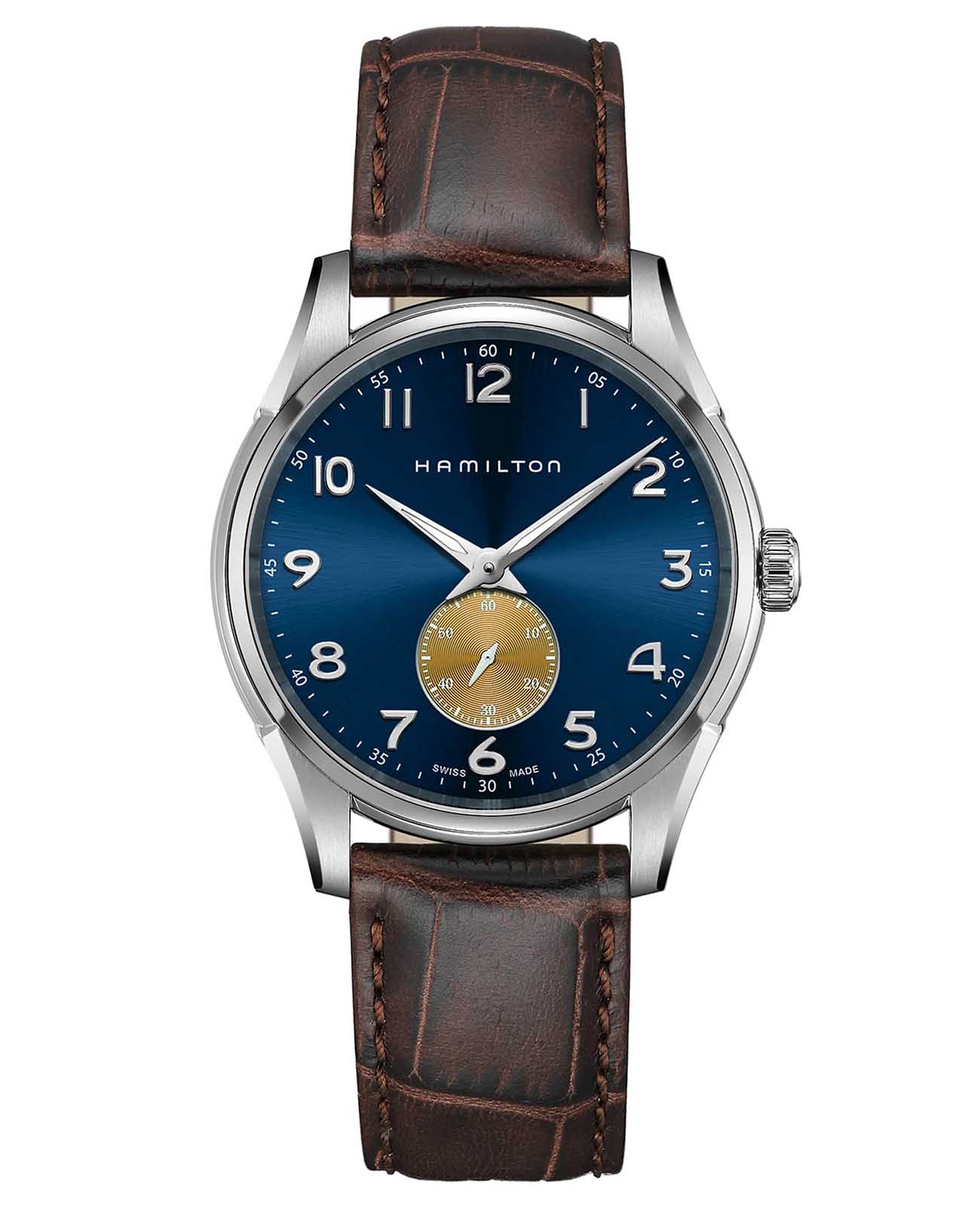 Hamilton Hamilton Jazzmaster Thinline Quartz H38411540  H38411540 кварцевые мужские часы синий циферблат, браслет кожаный — вид спереди