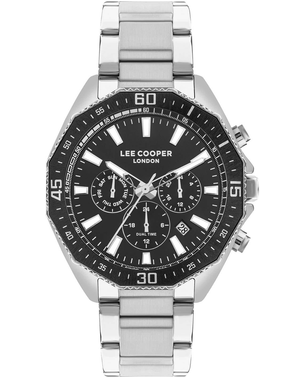 Lee Cooper Lee Cooper LC07847.350  LC07847.350 кварцевые мужские часы черный циферблат, браслет нержавеющая сталь — вид спереди