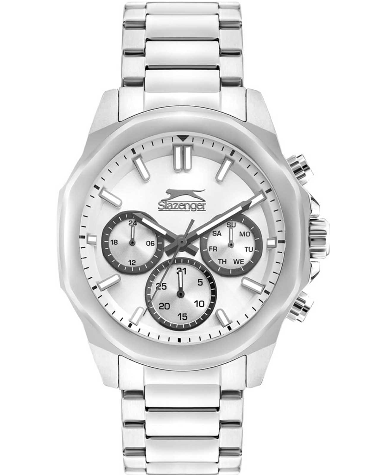Slazenger Slazenger SL.09.2289.2.04  SL.09.2289.2.04 кварцевые мужские часы серебристый циферблат, браслет суперметалл — вид спереди
