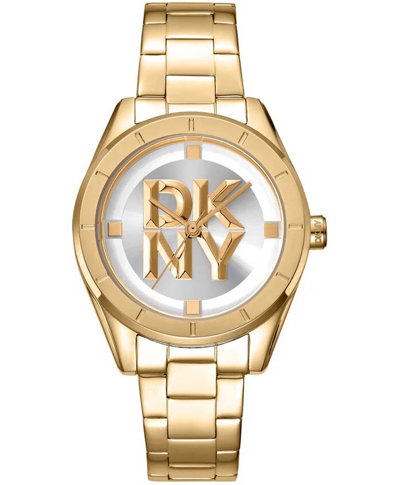 DKNY DKNY Chambers Midi DK1L016M0065  DK1L016M0065 кварцевые женские часы серебристый циферблат, браслет нержавеющая сталь с ip-покрытием — вид спереди