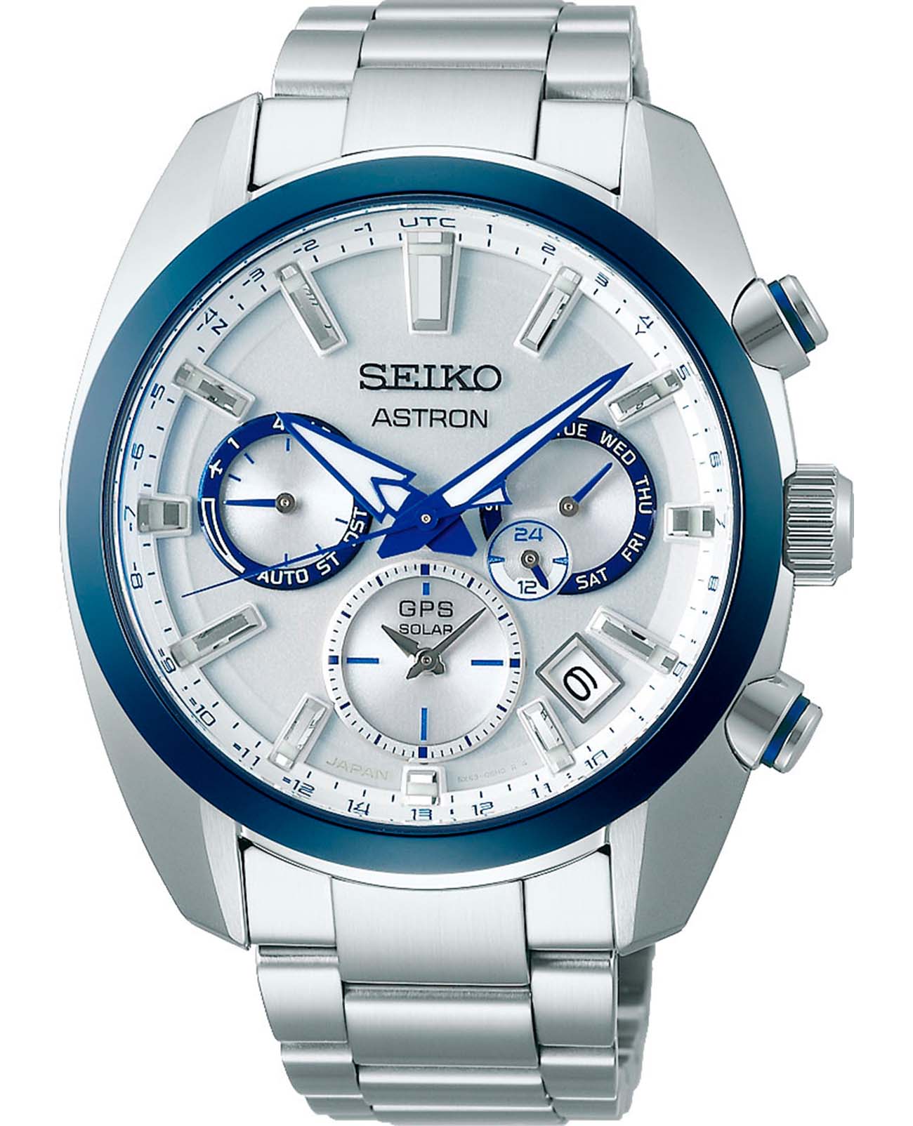 Seiko Seiko Astron GPS Solar SSH093J1  SSH093J1 кварцевые мужские часы серебристый циферблат, браслет нержавеющая сталь — вид спереди