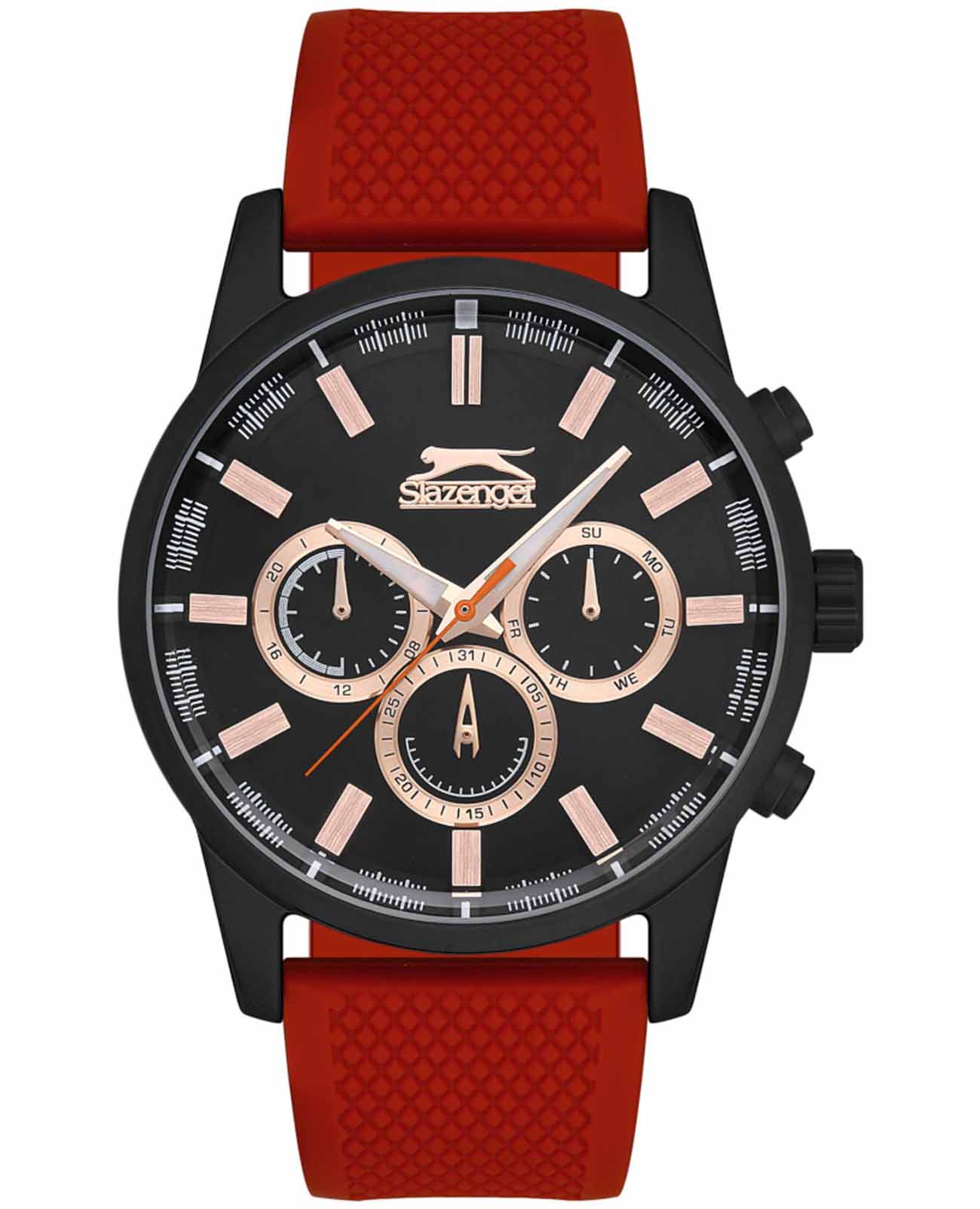 Slazenger Slazenger SL.09.2107.2.03  SL.09.2107.2.03 кварцевые мужские часы красный циферблат, браслет силикон — вид спереди