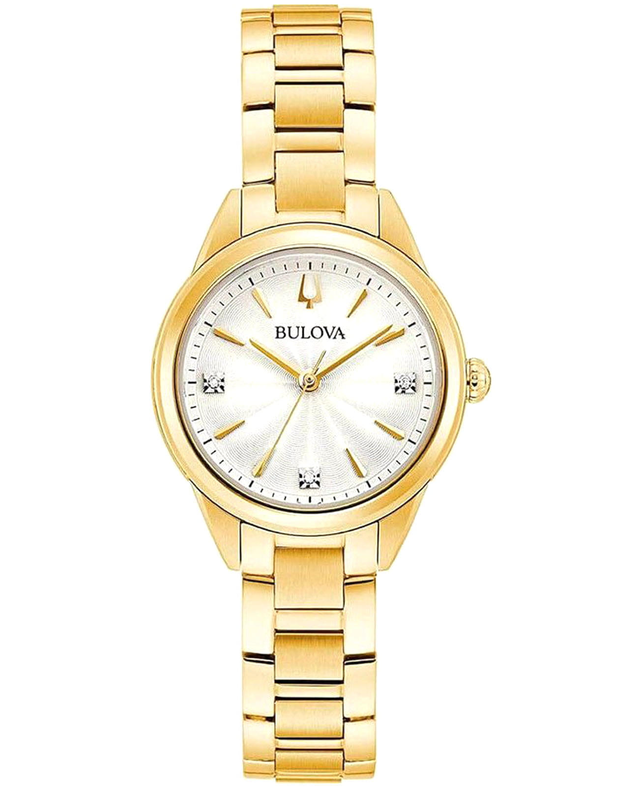 Bulova Bulova Sutton 97P150  97P150 кварцевые женские часы серебристый циферблат, браслет нержавеющая сталь с pvd-покрытием — вид спереди
