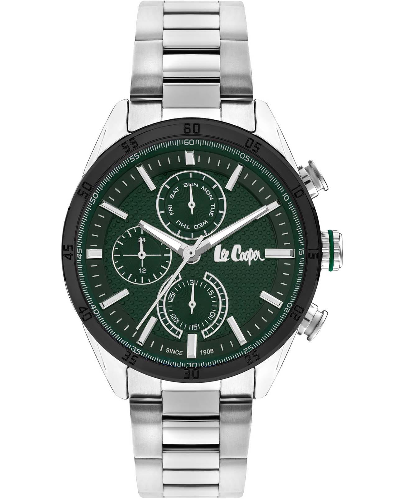 Lee Cooper Lee Cooper LC07834.370  LC07834.370 кварцевые мужские часы зеленый циферблат, браслет нержавеющая сталь — вид спереди