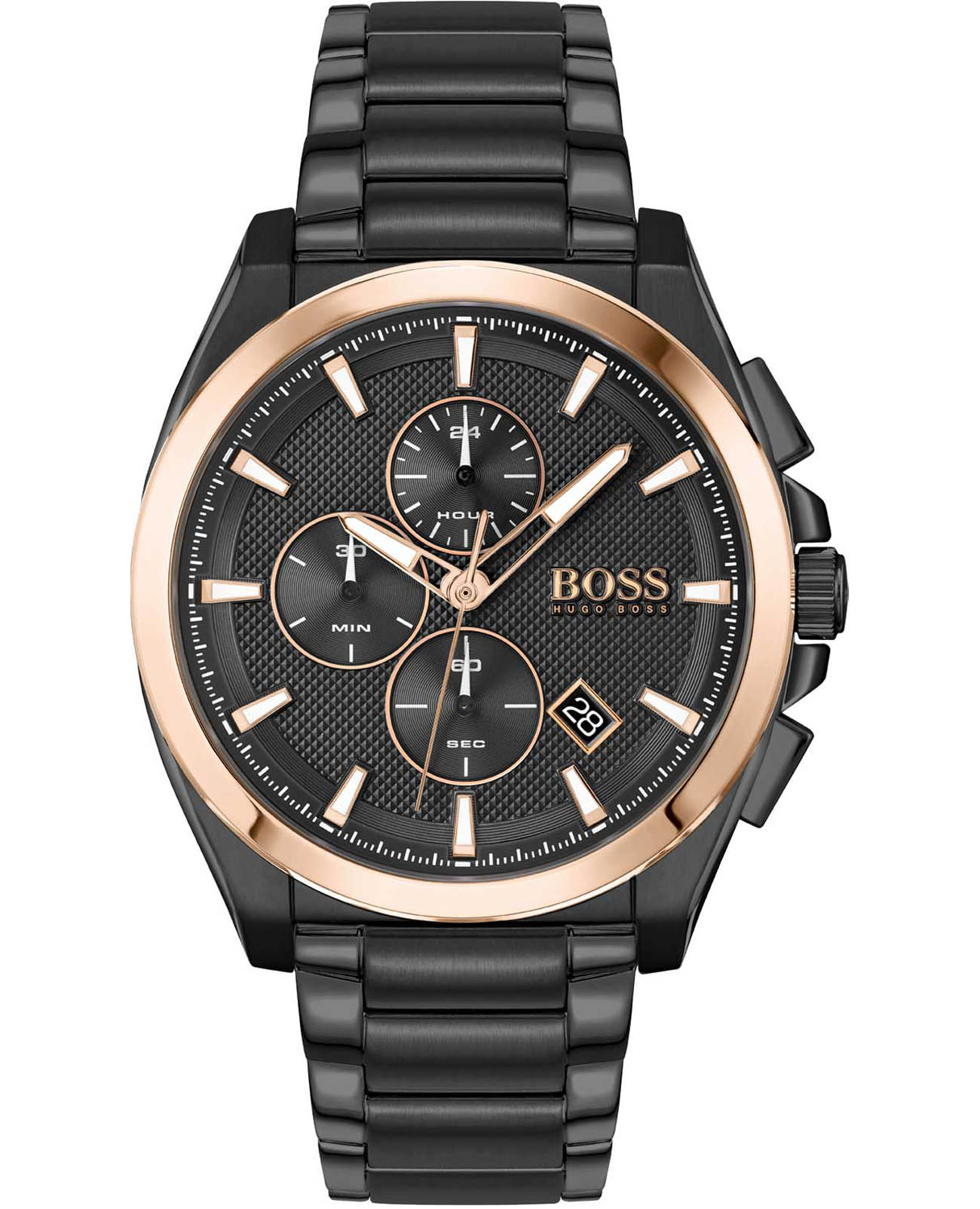 Hugo Boss Hugo Boss Grandmaster Sport Lux HB 1513885  HB1513885 кварцевые мужские часы черный циферблат, браслет нержавеющая сталь с ip-покрытием — вид спереди