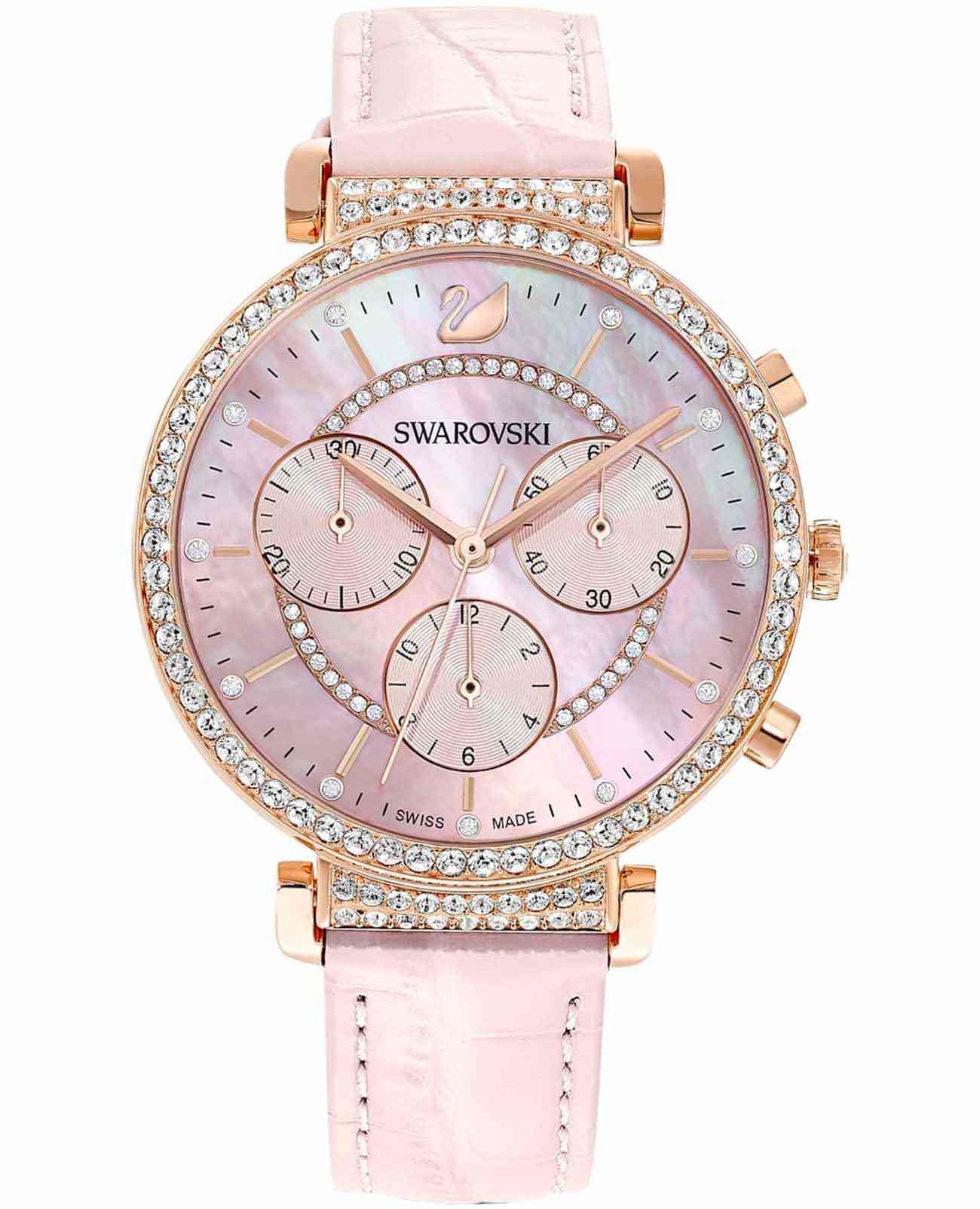 Swarovski Swarovski Passage Chrono 5580352  5580352 кварцевые женские часы перламутровый циферблат, браслет кожаный — вид спереди