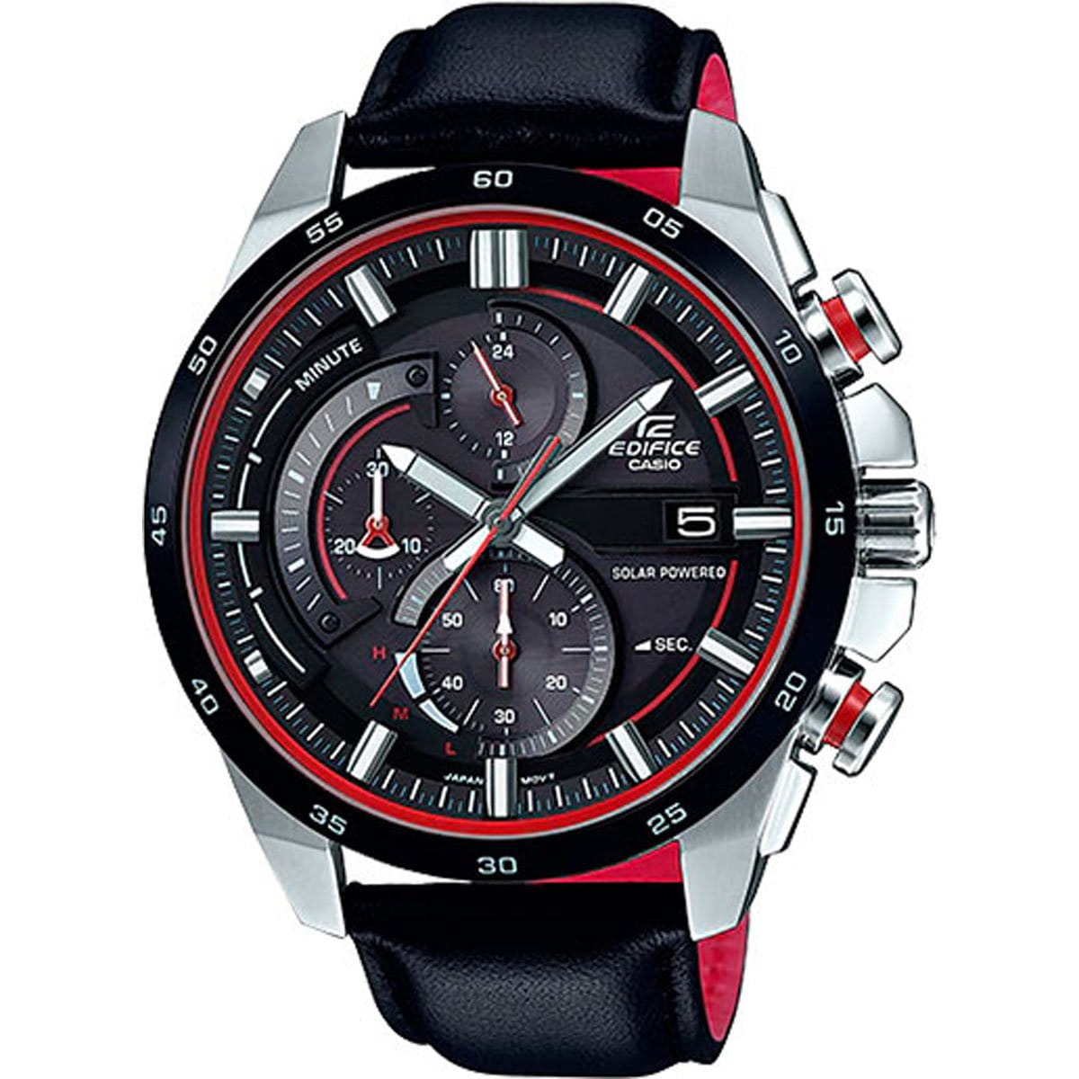 Casio Casio Edifice EQS-600BL-1A EQS EQS-600BL-1A автокварц (кинетик) мужские часы черный циферблат, браслет кожаный — вид спереди