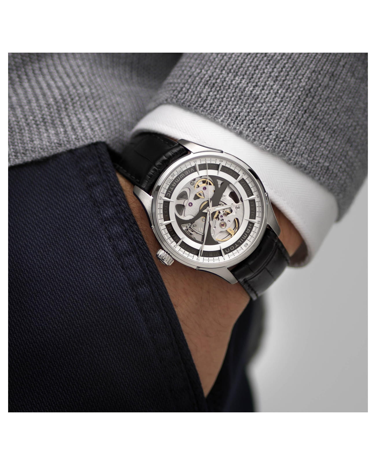 Hamilton Hamilton Jazzmaster Viewmatic Skeleton Gent Auto H42555751 , наручные мужские часы фото под углом