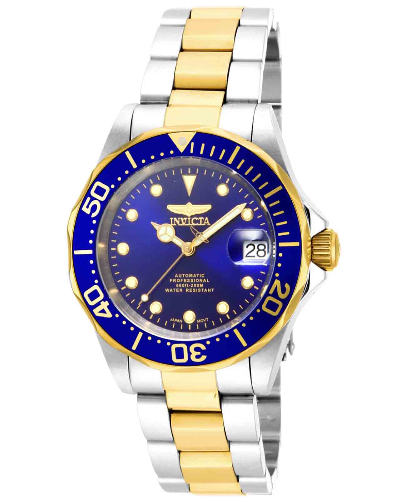 Invicta Invicta Pro Diver IN17042  IN17042 механические мужские часы синий циферблат, браслет нержавеющая сталь с ip-покрытием — вид спереди