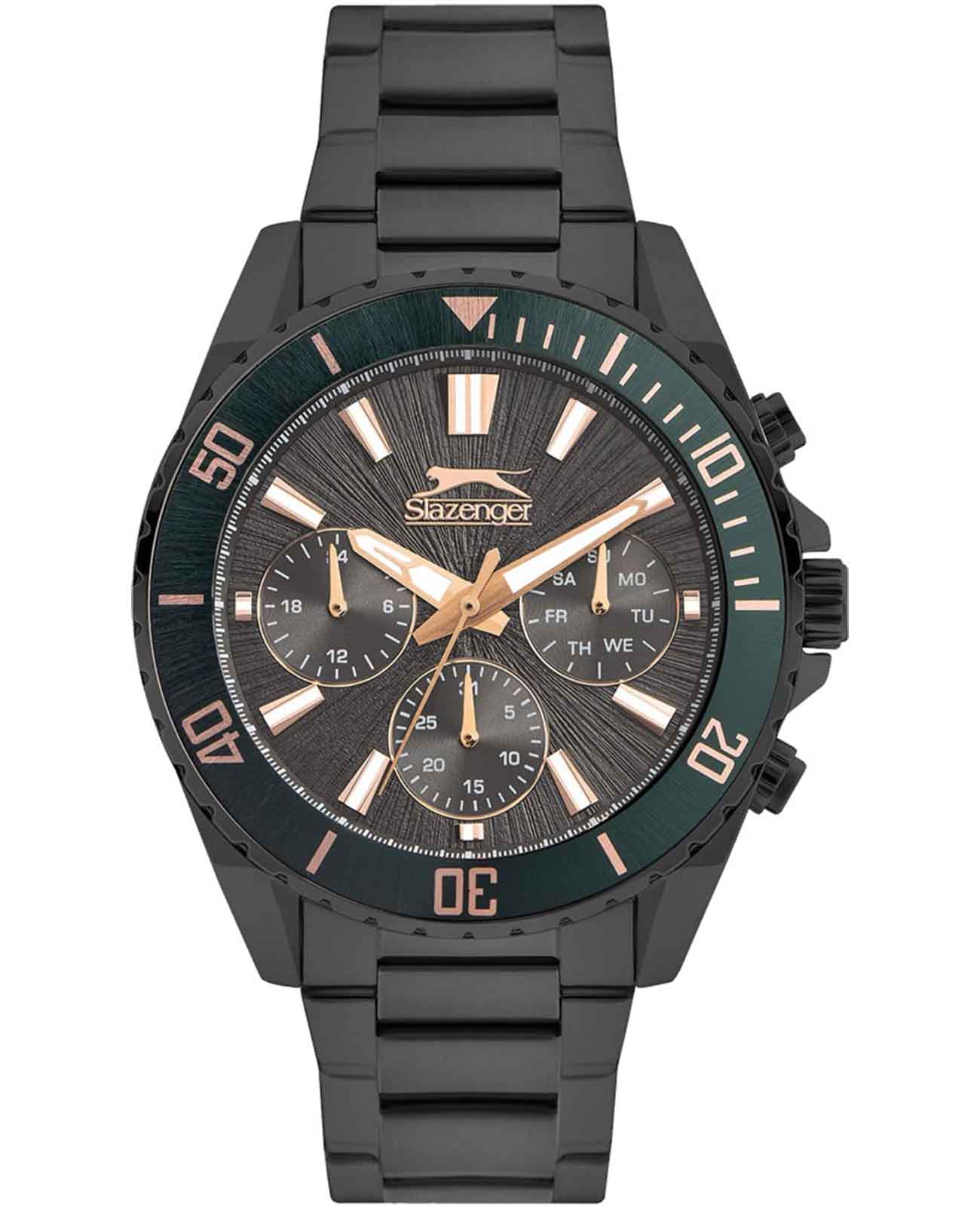 Slazenger Slazenger SL.09.2273.2.03  SL.09.2273.2.03 кварцевые мужские часы черный циферблат, браслет суперметалл с ip покрытием — вид спереди