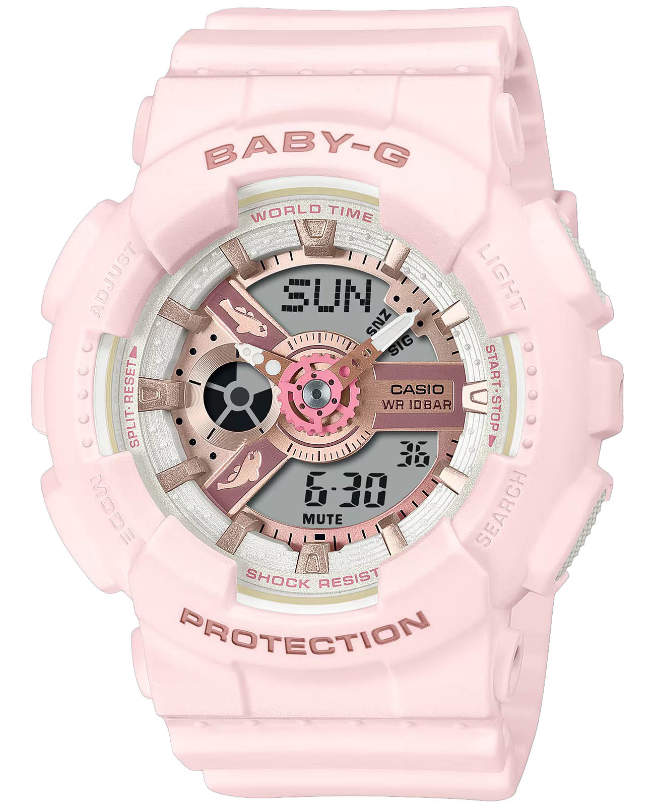Casio Casio Baby-G BA-110AQ-4ADR (BA-110AQ-4A)  BA-110AQ-4A кварцевые женские часы розовый циферблат, браслет пластик — вид спереди