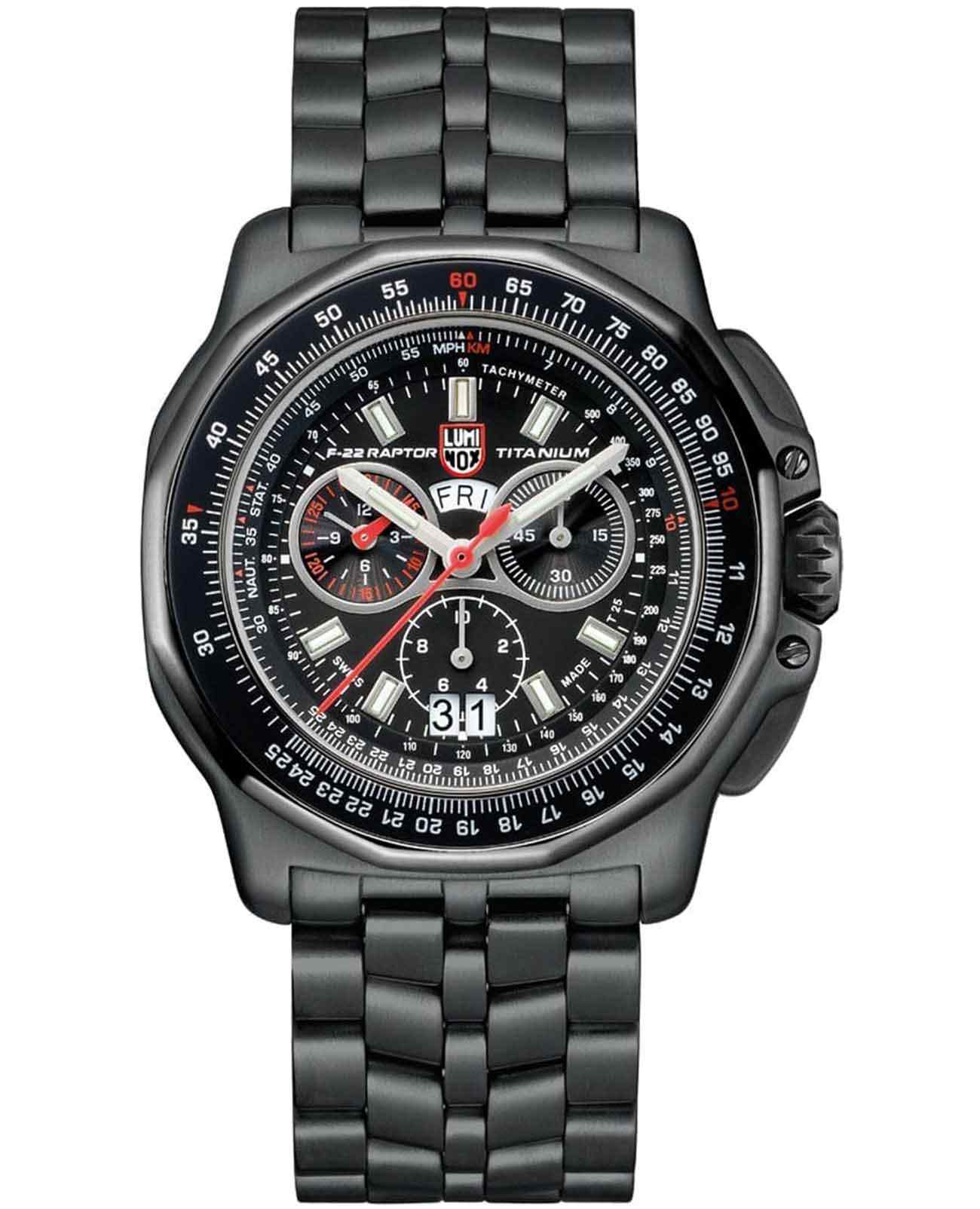 Luminox Luminox F-22 Raptor XA.9272  XA.9272 кварцевые мужские часы черный циферблат, браслет титановый c pvd покрытием — вид спереди