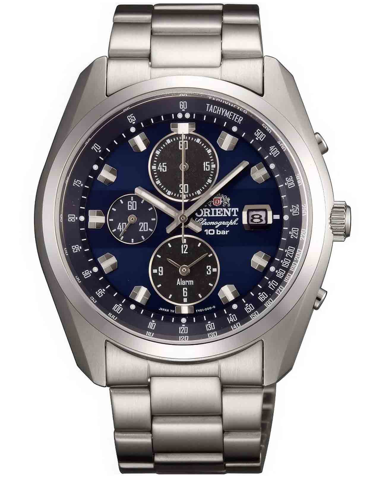 Orient Orient Chronograph WV0011TY  WV0011TY кварцевые мужские часы синий циферблат, браслет нержавеющая сталь — вид спереди