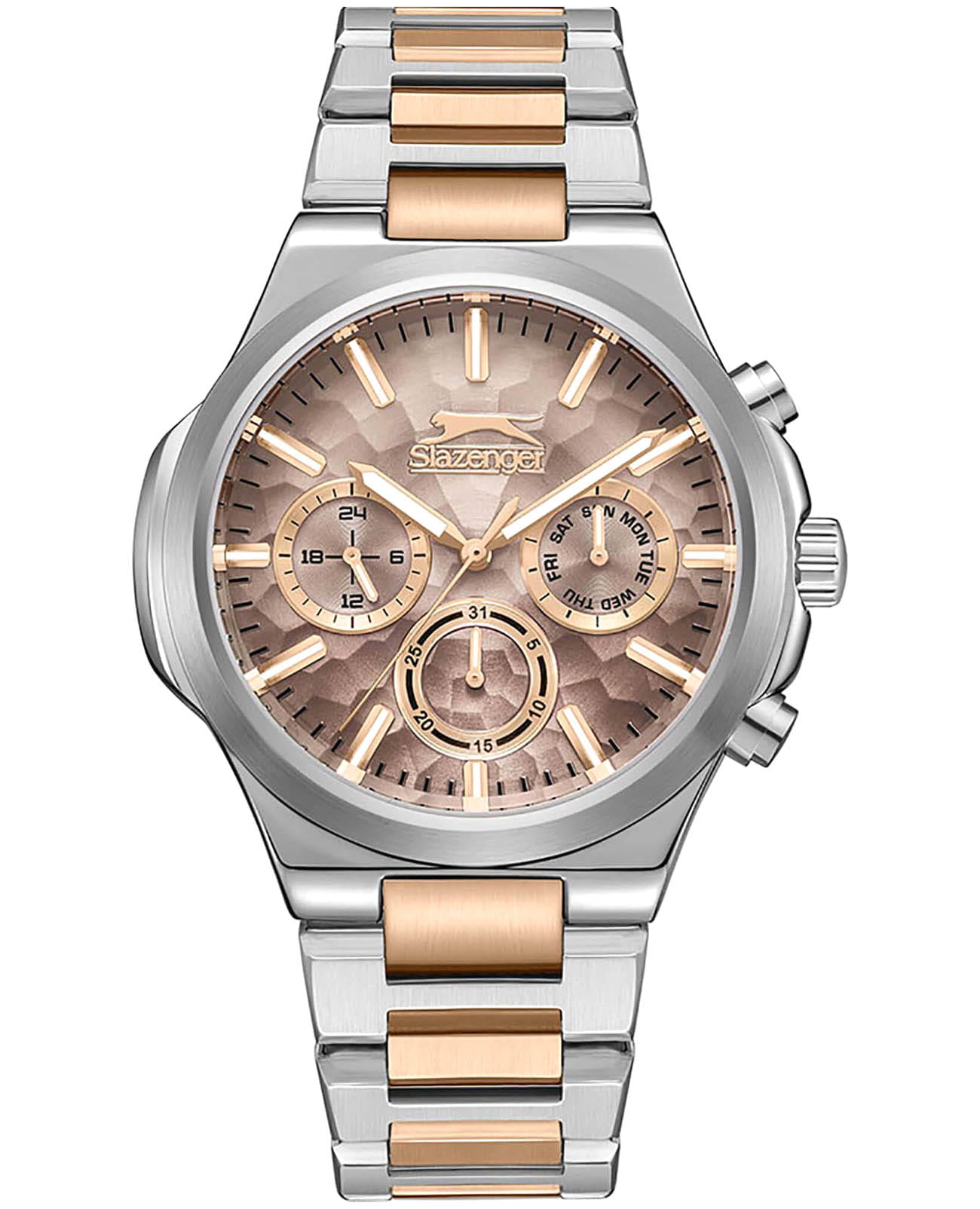 Slazenger Slazenger SL.09.2364.2.02  SL.09.2364.2.02 кварцевые мужские часы коричневый циферблат, браслет суперметалл с ip покрытием — вид спереди