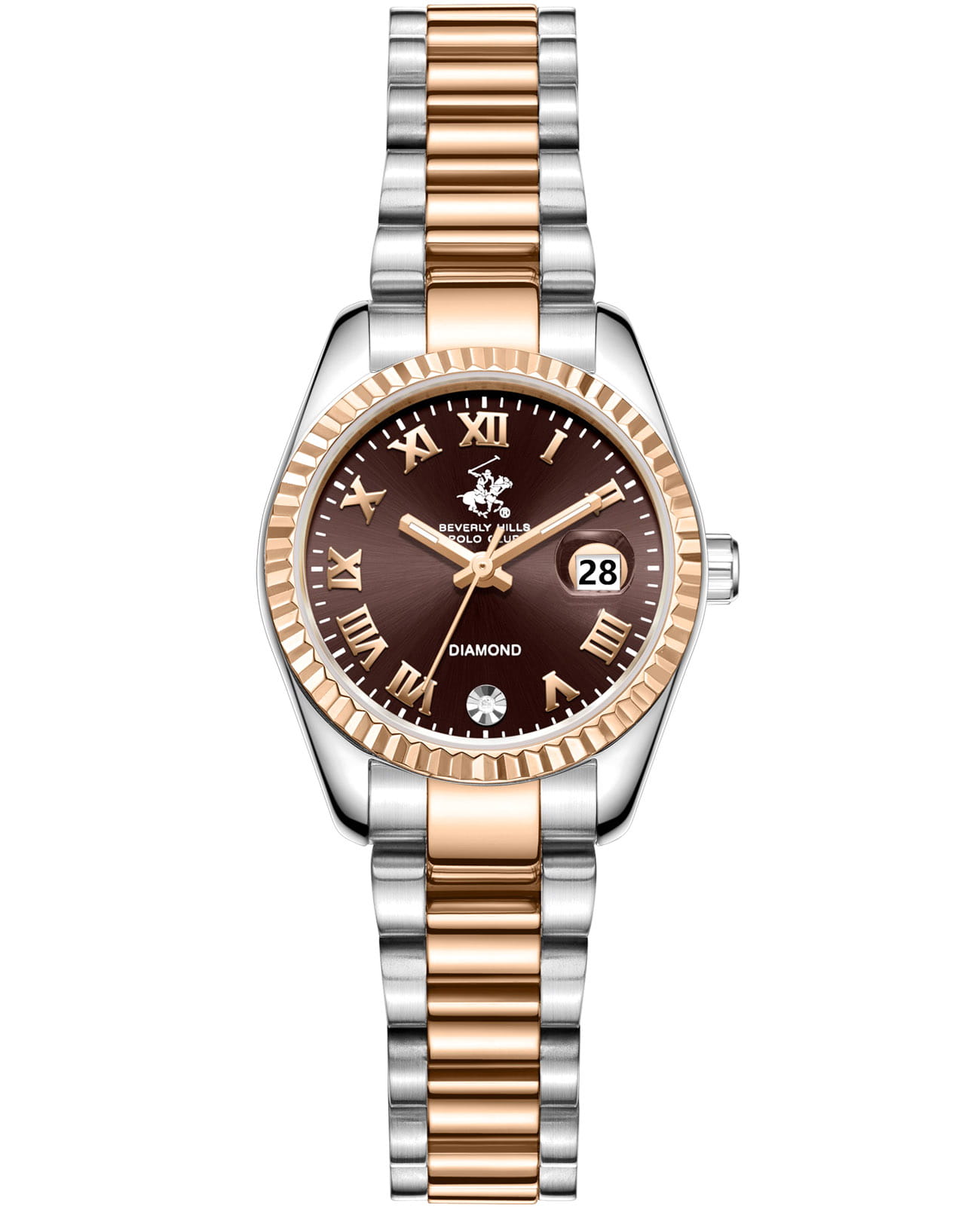 Beverly Hills Polo Club Beverly Hills Polo Club BP3819X.540  BP3819X.540 кварцевые женские часы коричневый циферблат, браслет нержавеющая сталь с ip-покрытием — вид спереди