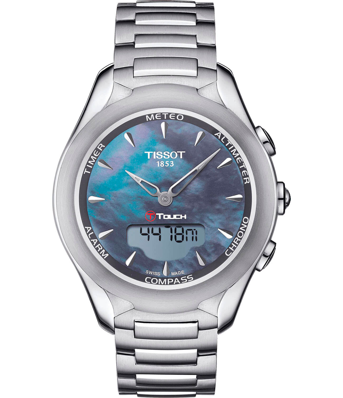 Tissot Tissot T-Touch Lady Solar T075.220.11.101.01 T Touch T0752201110101 кварцевые женские часы перламутровый циферблат, браслет нержавеющая сталь — вид спереди