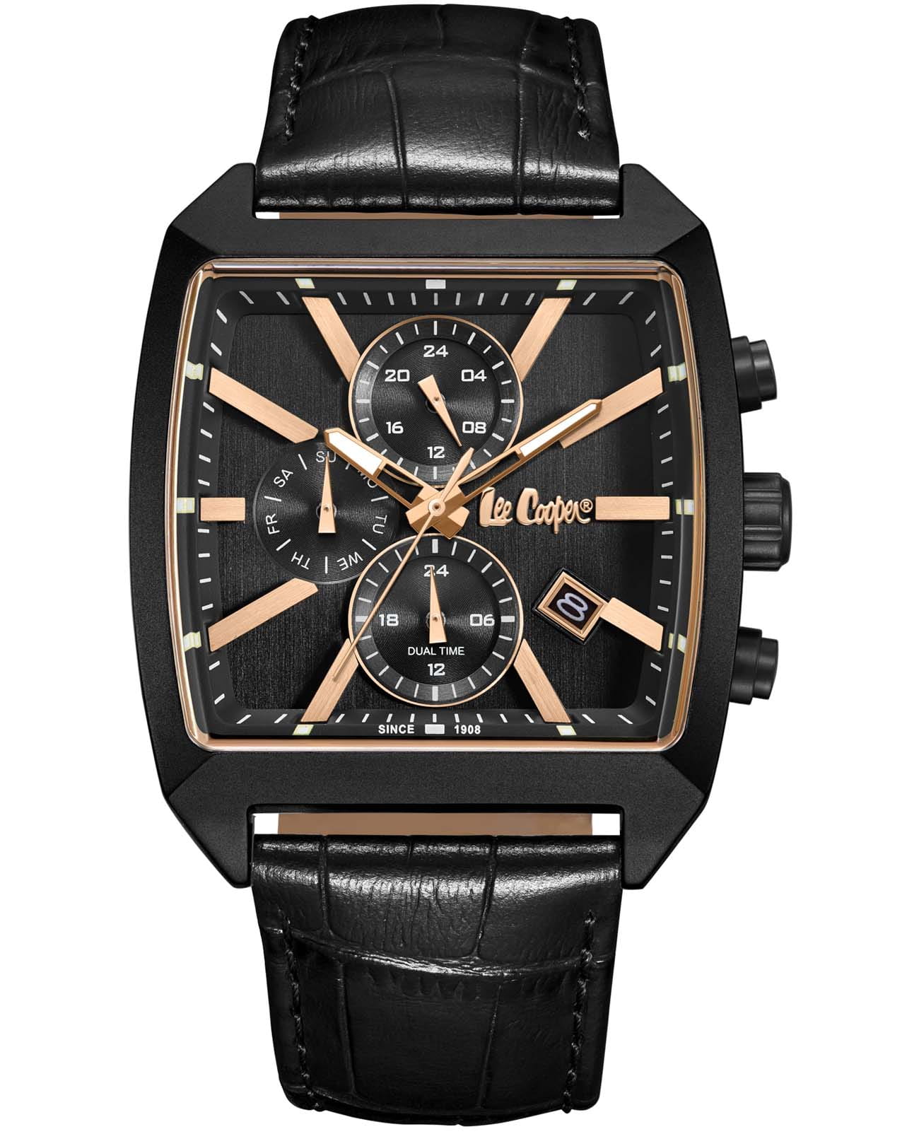 Lee Cooper Lee Cooper LC08180.651  LC08180.651 кварцевые мужские часы черный циферблат, браслет кожаный — вид спереди