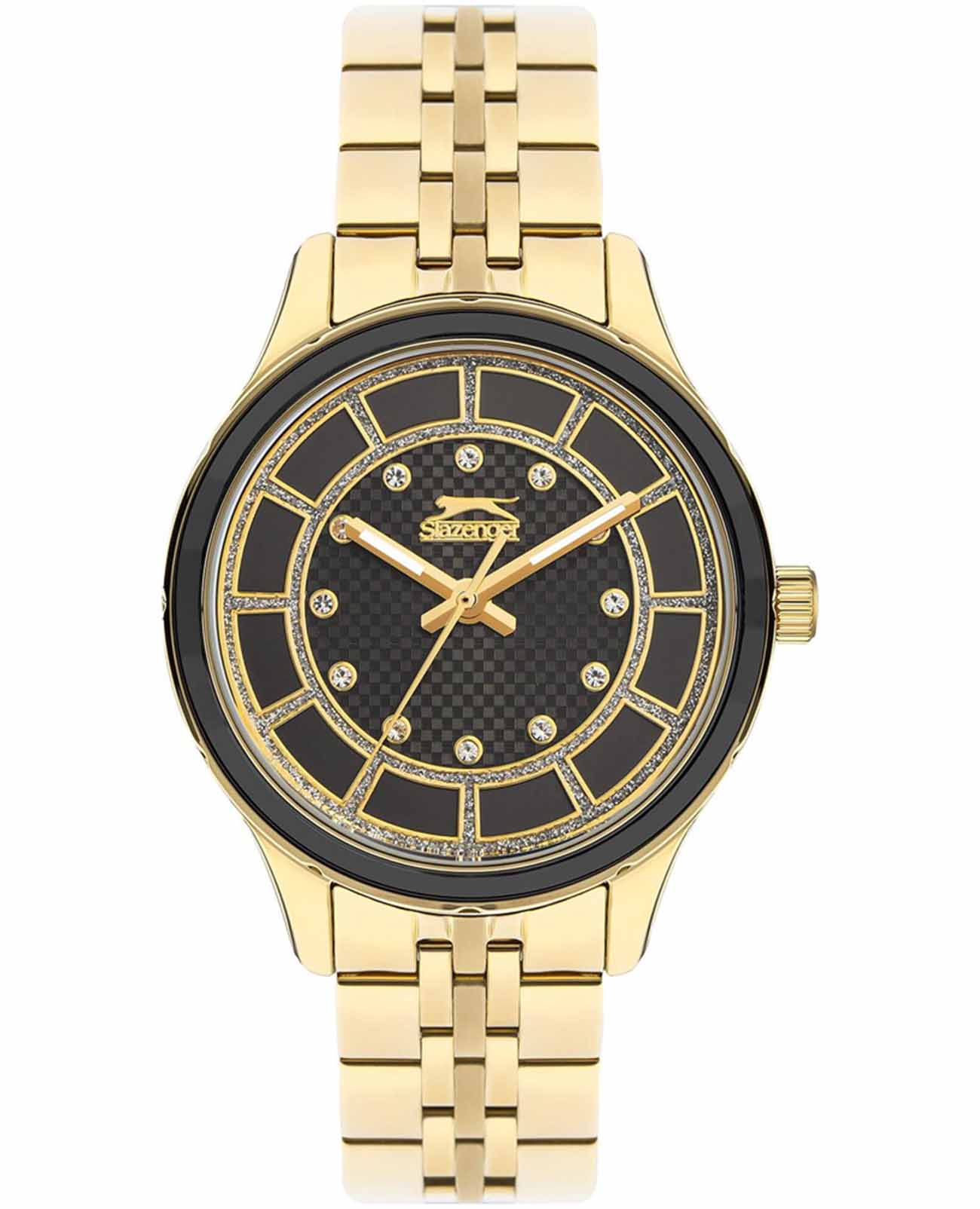 Slazenger Slazenger SL.09.2295.3.03  SL.09.2295.3.03 кварцевые женские часы черный циферблат, браслет нержавеющая сталь с ip-покрытием — вид спереди