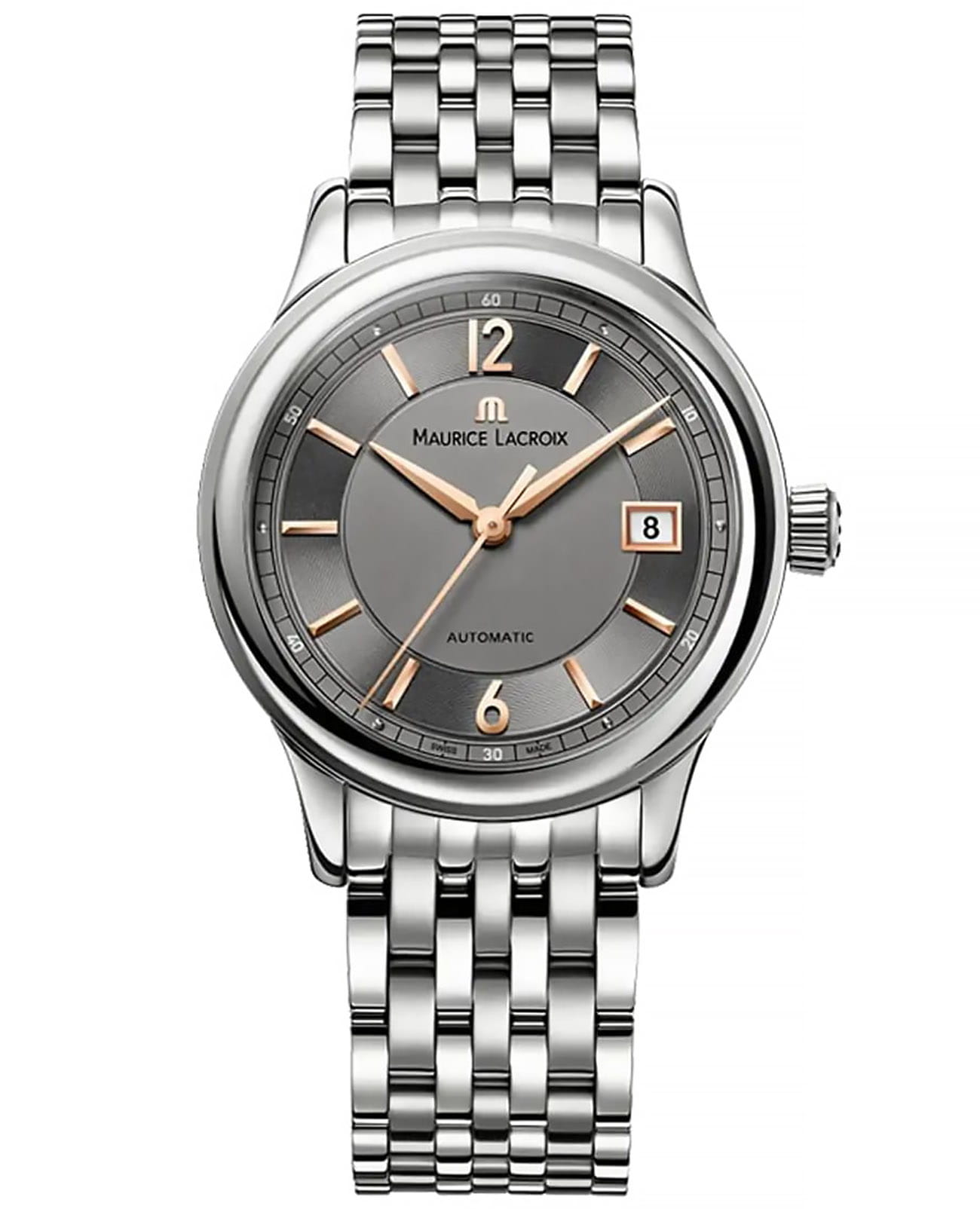 Maurice Lacroix Maurice Lacroix Les Classiques LC6027-SS002-321-1  LC6027-SS002-321-1 механические мужские часы серебристый циферблат, браслет нержавеющая сталь — вид спереди