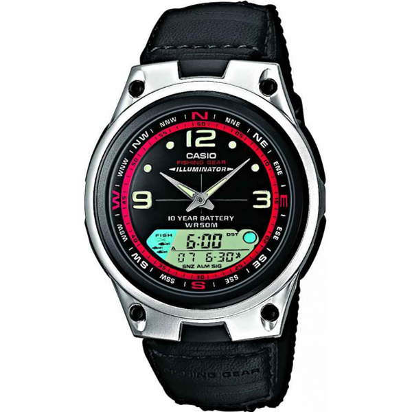 Casio Casio Illuminator AW-82B-1A  AW-82B-1A кварцевые мужские часы черный циферблат, браслет 18-каратное желтое золото — вид спереди